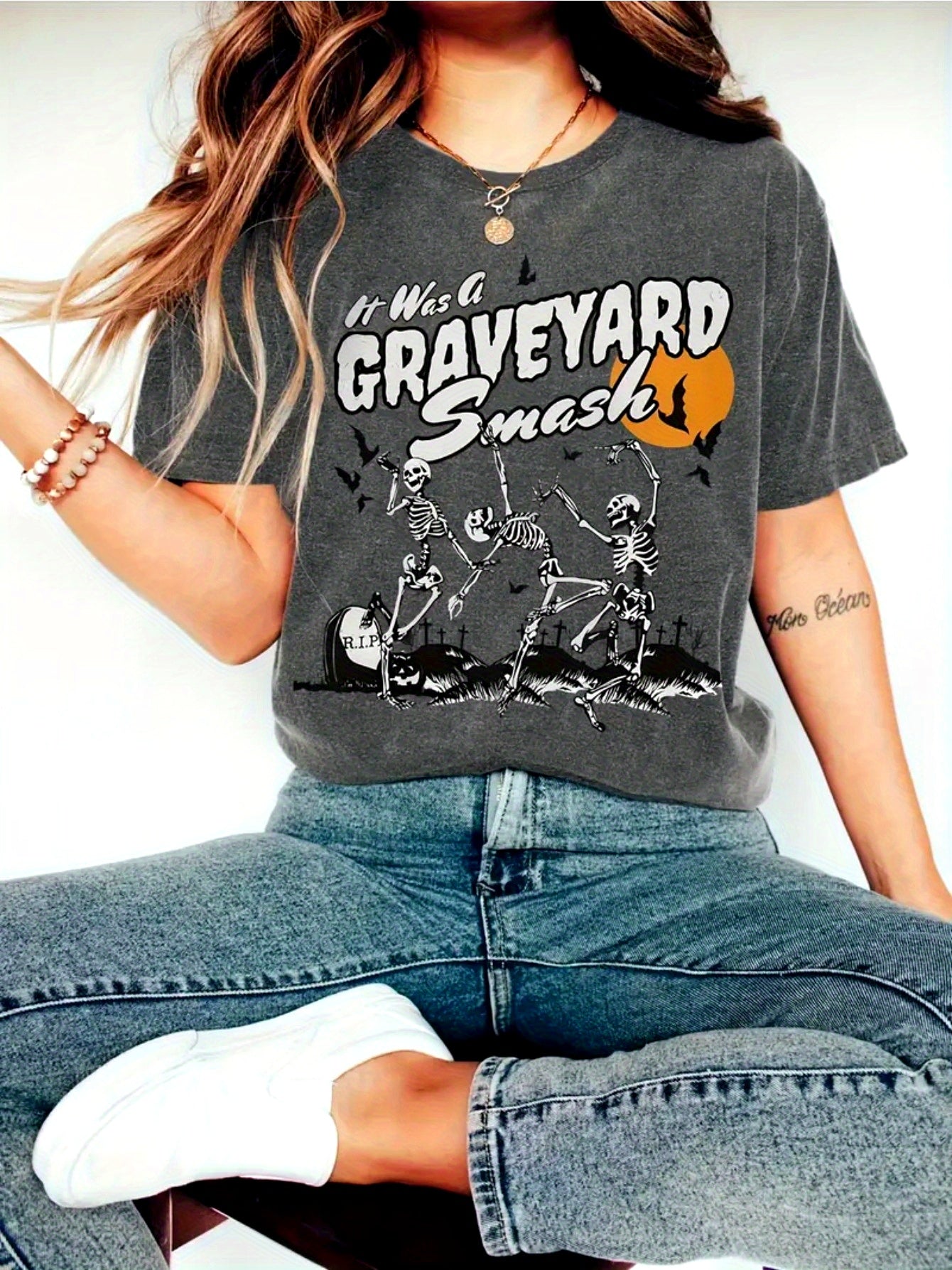 Retro Graveyard Smash Women's Stretchy Halloween Tee
