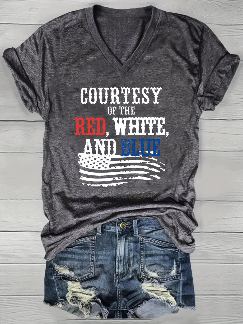 Women's Red White and Blue Patriotic Tee,  Toby Keith American Style Tee