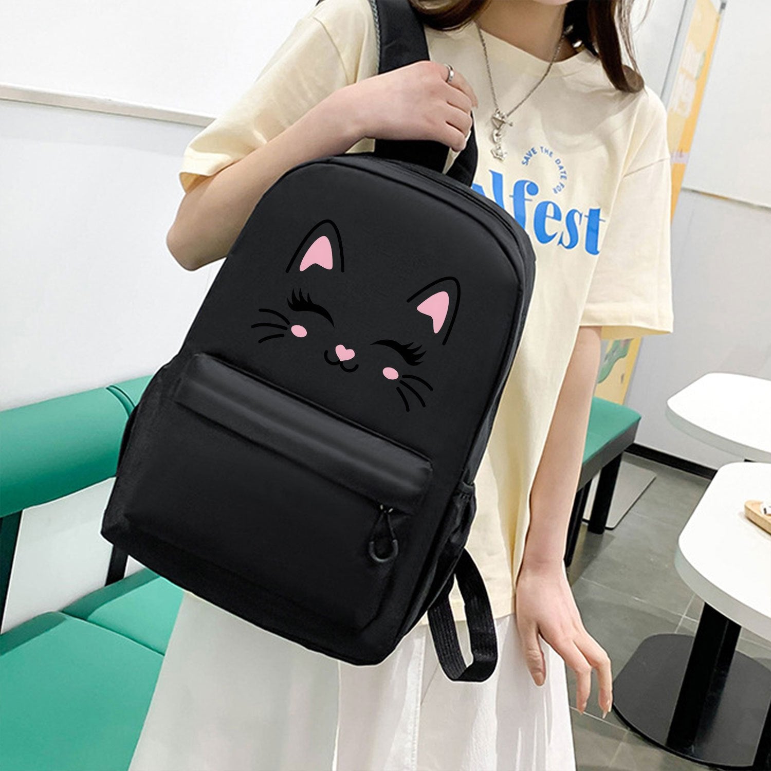 Kids’ Cat Face Pattern Laptop Backpack – Back to School