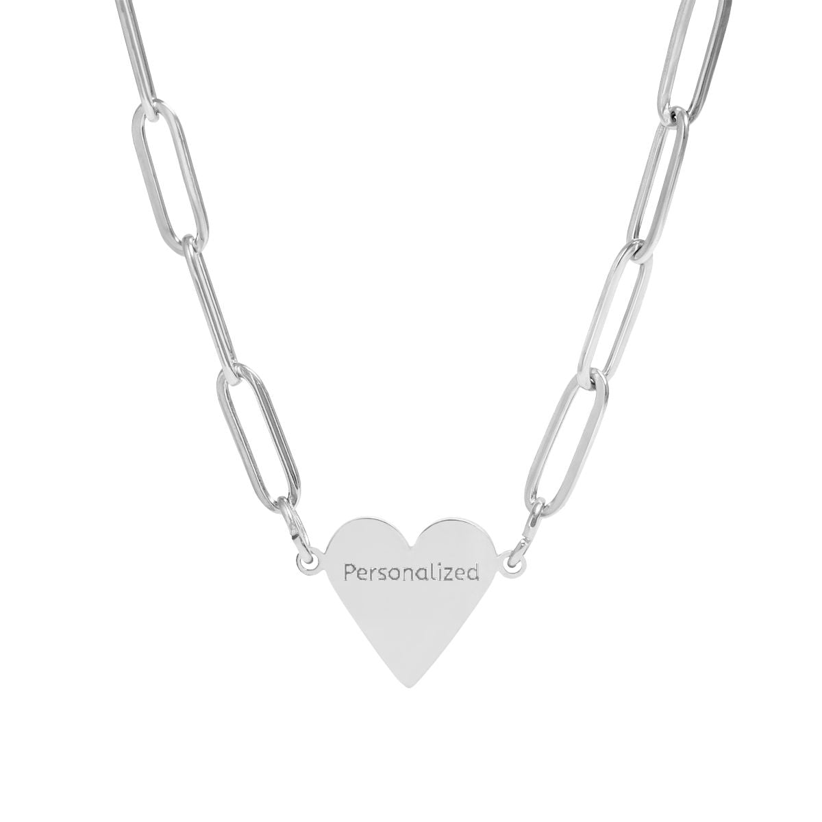 Engravable Paperclip Heart Necklace — Personalized Heart Pendant Chain (Custom Name)