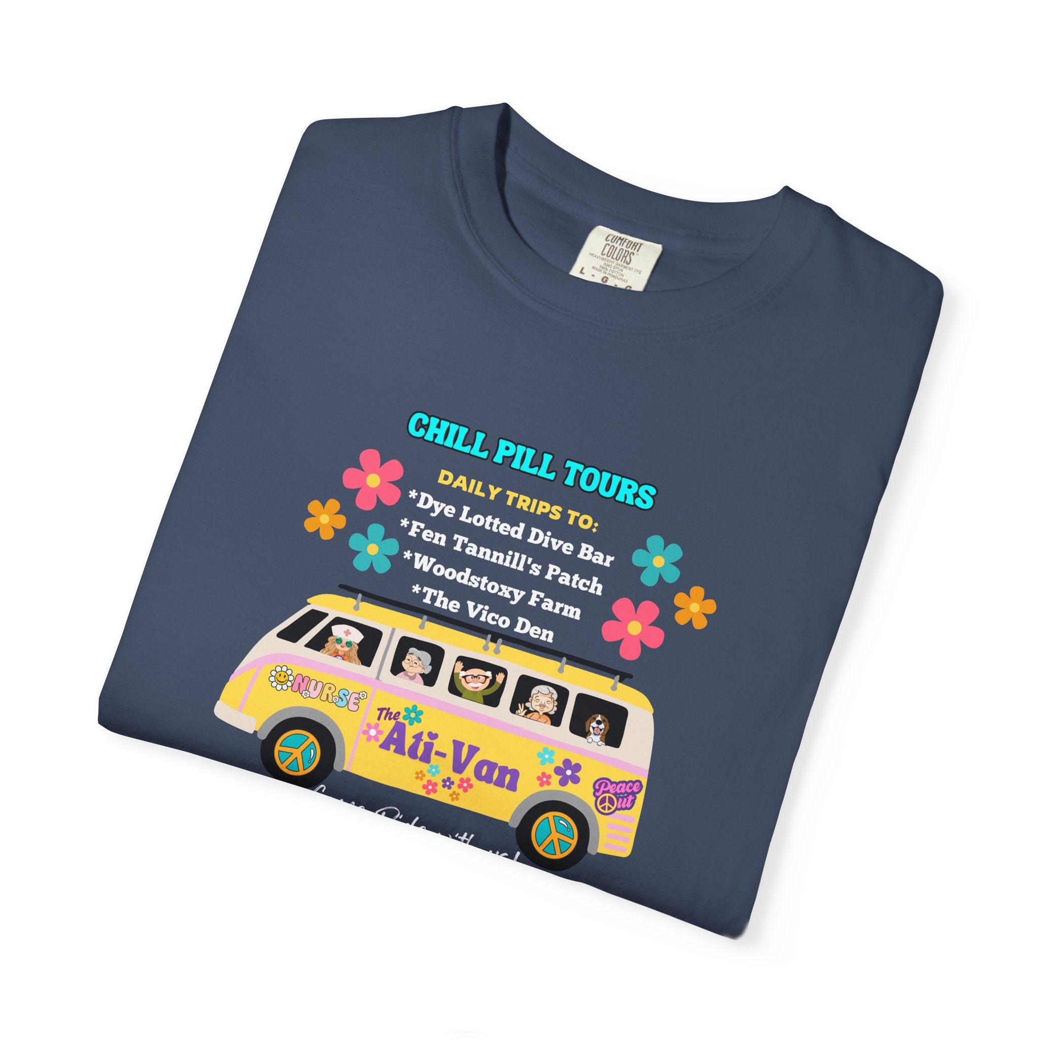 Chill Pill Tours, Funny Nurse T-Shirt, Ati-Van Ride, Unisex Tee, 100% Cotton, Nurse Gift, Soft Nurse T-Shirt