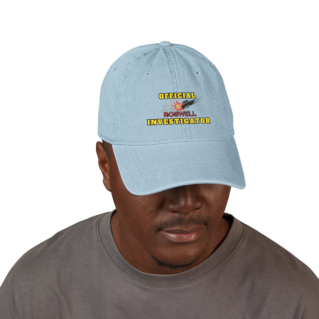 Embroidered Alien Denim Hat, UFO Lover Gift, Roswell Investigator Cap, Summer Accessory, Unique Hat