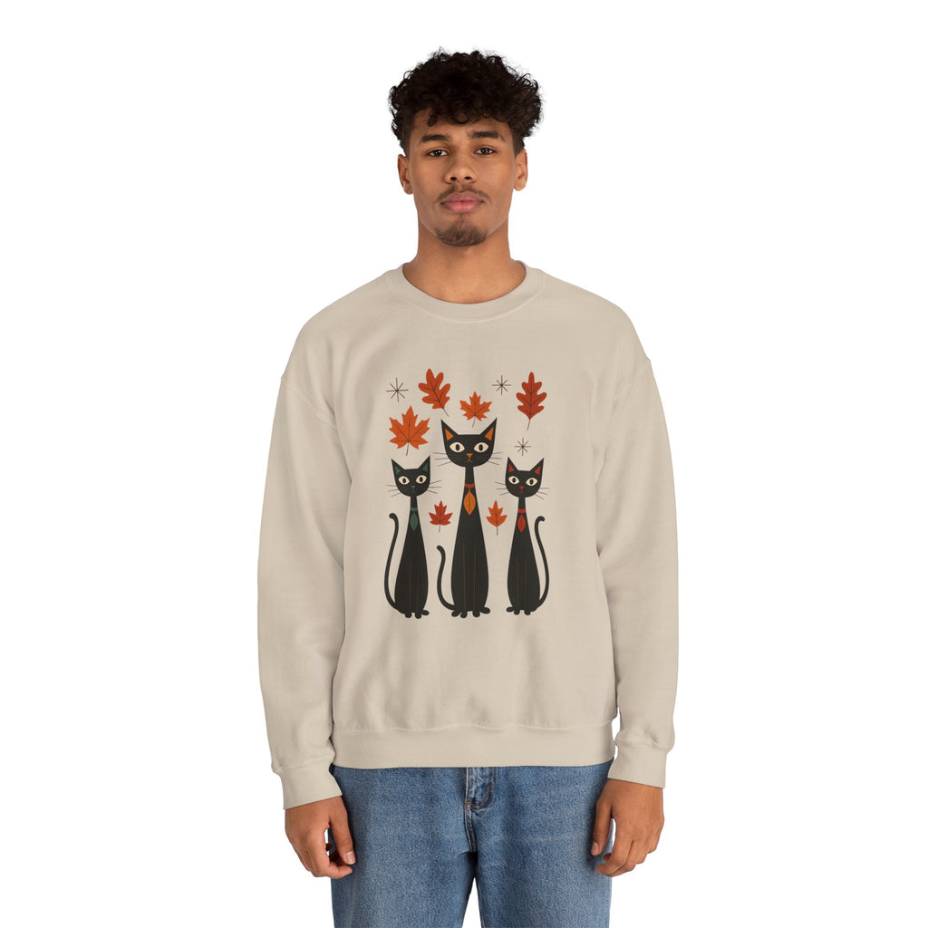 Autumn Cat Crewneck Sweatshirt, Cozy Fall Sweater, Halloween Gift, Cat Lover Apparel, Unisex Sweatshirt