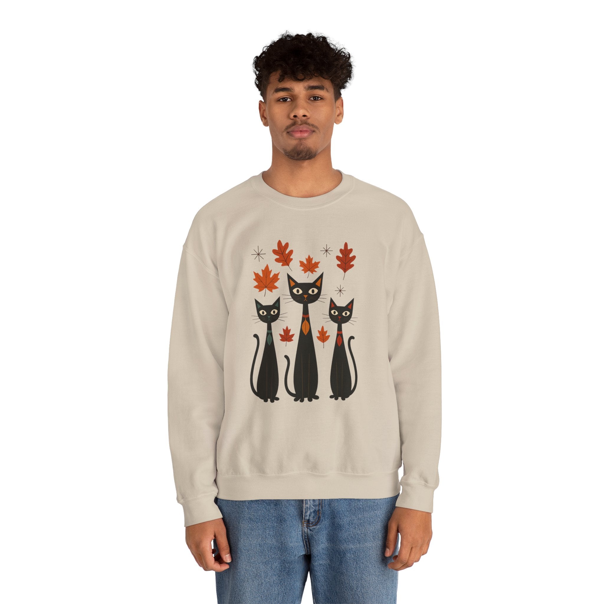 Autumn Cat Crewneck Sweatshirt, Cozy Fall Sweater, Halloween Gift, Cat Lover Apparel, Unisex Sweatshirt