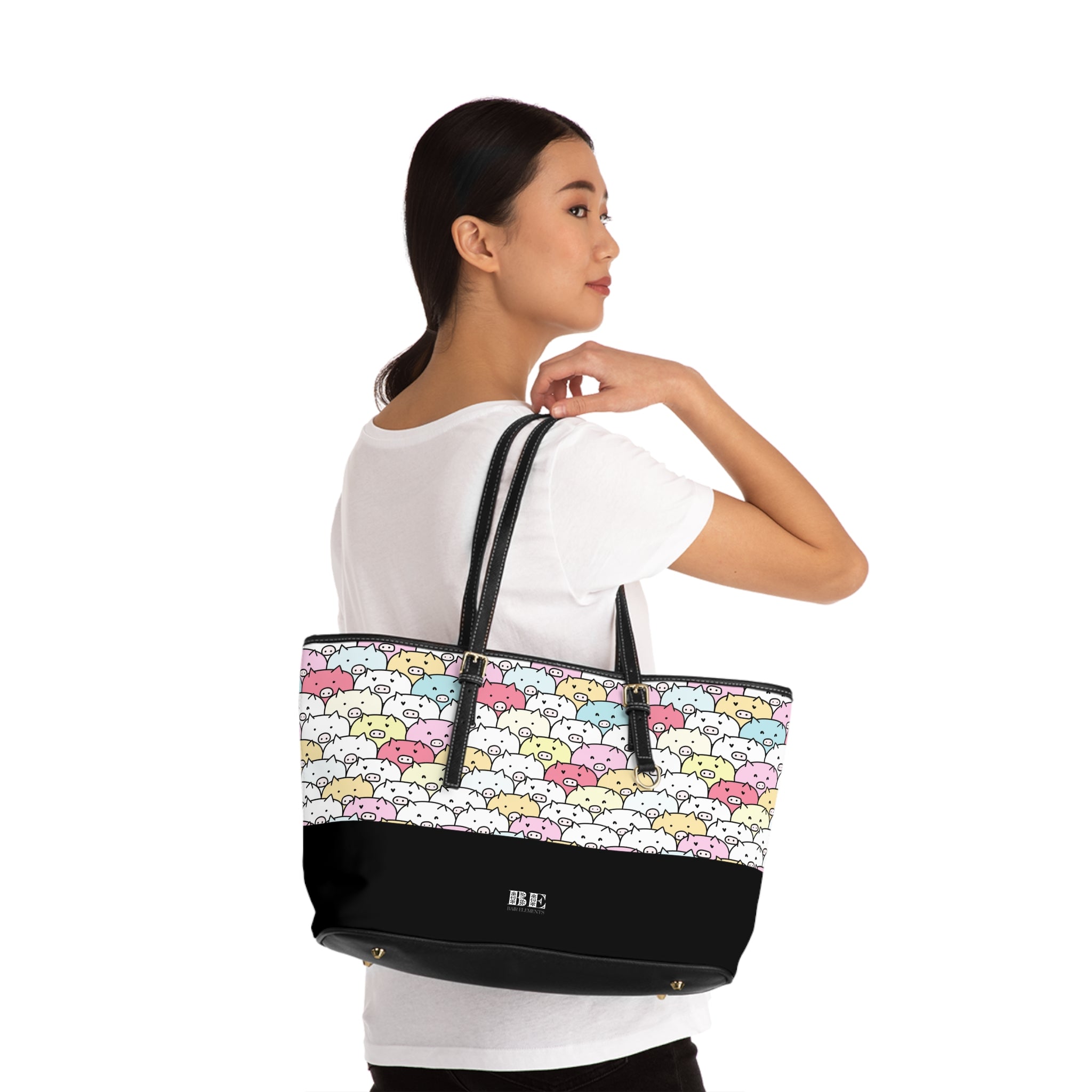 Pile of Piggies Leather Tote Bag, PU Leather Tote