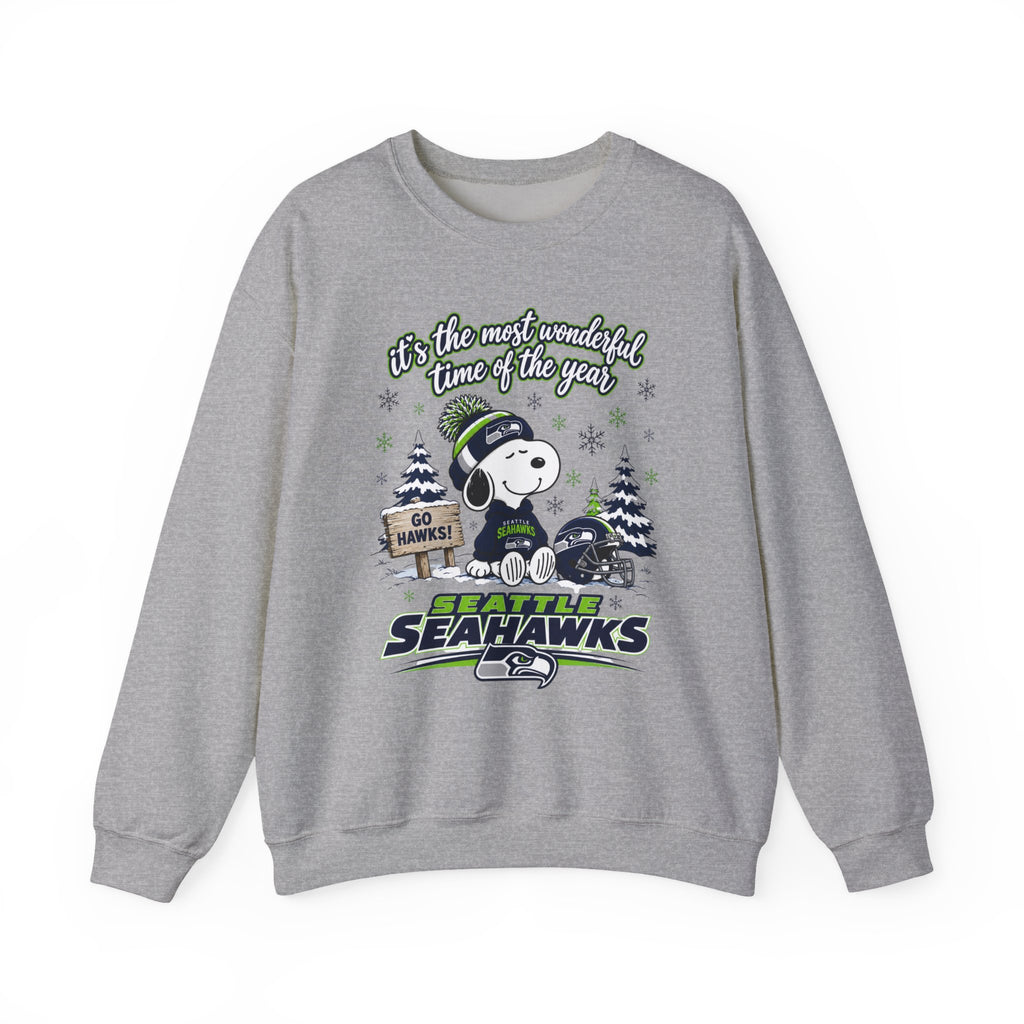 Seattle Seahawks Snowy Snoopy “It’s the Most Wonderful Time of the Year” Sweatshirt