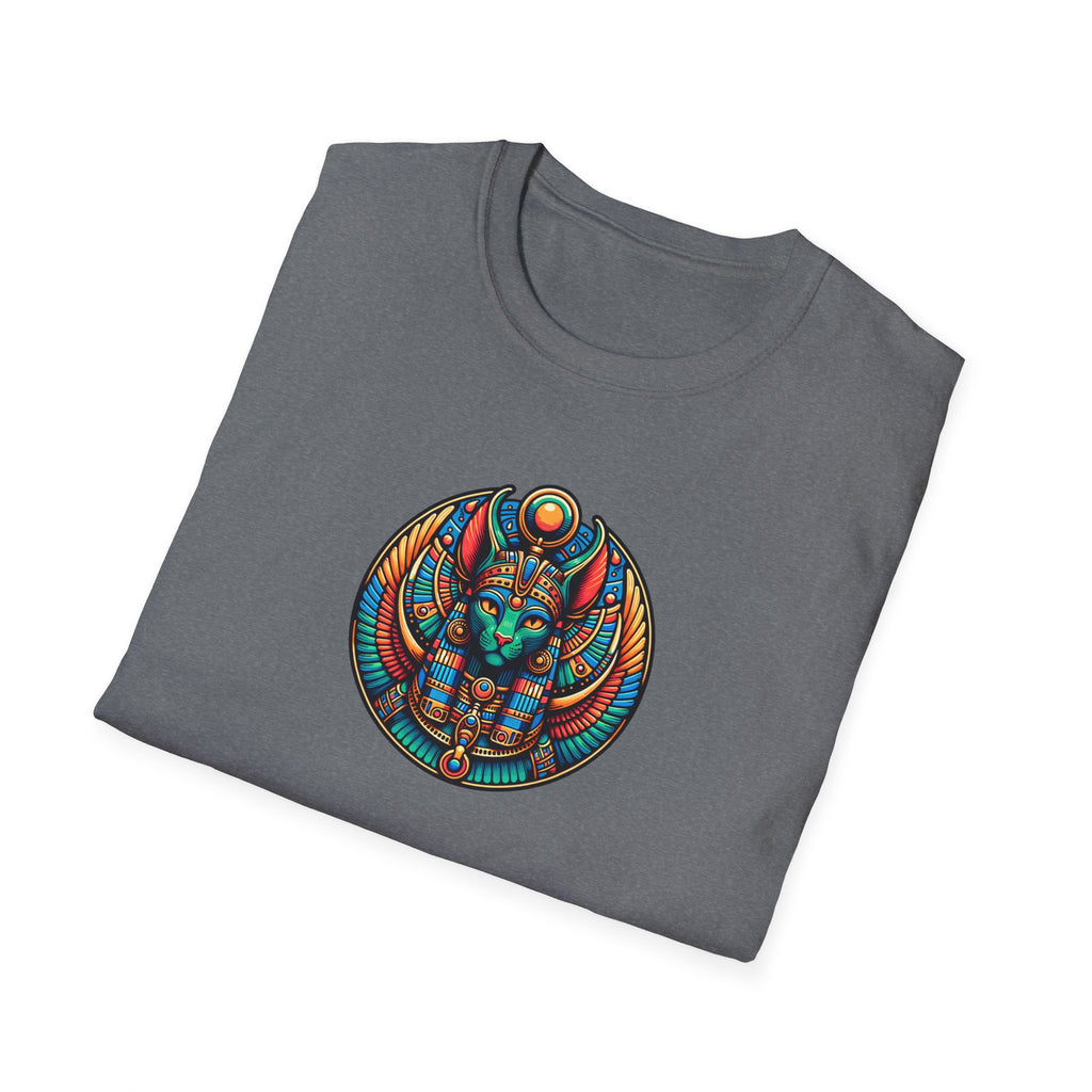 Egyptian Goddess Unisex Softstyle T-Shirt, Cute Graphic Tee, Boho Vintage Top, Gift for Cat Lovers, Summer Casual Wear, Festival Outfit