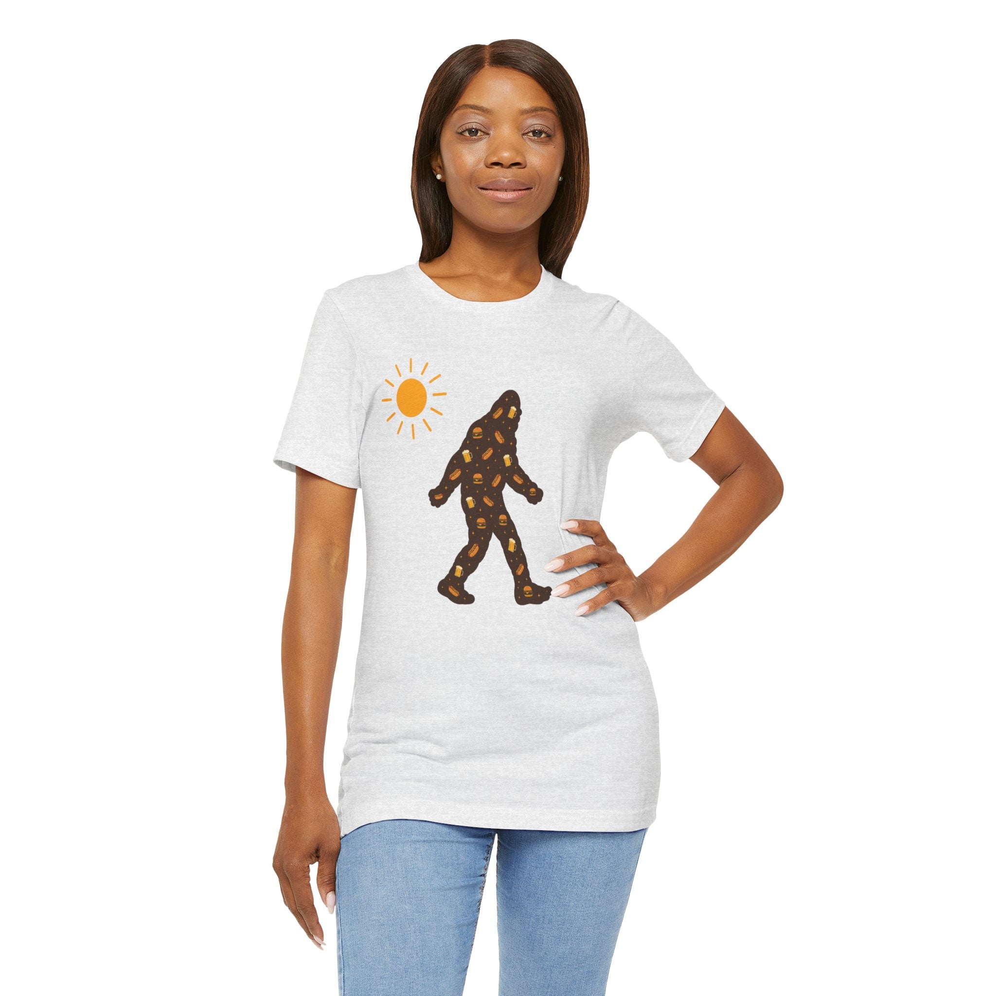 Bigfoot Summer BBQ T-Shirt — Hotdogs, Hamburgers & Beer Silhouette Tee