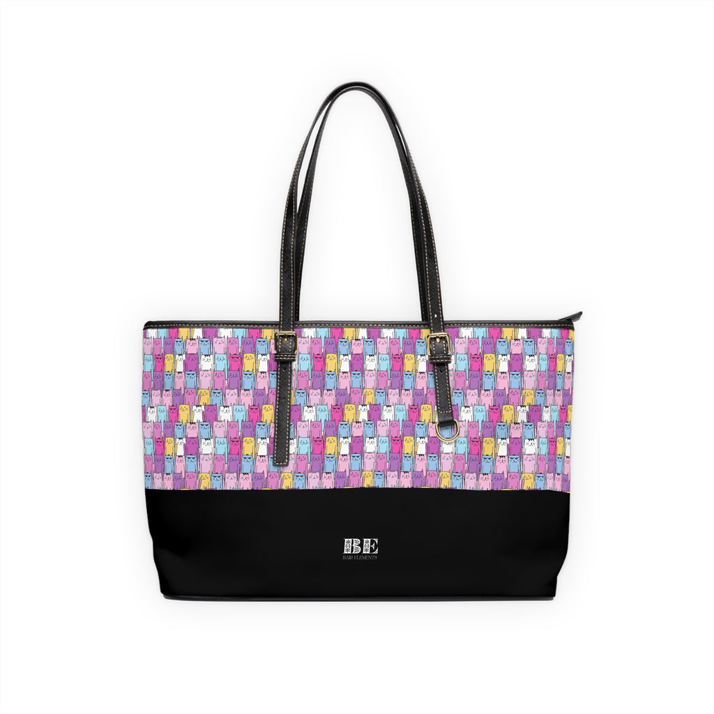 Colorful Cat Leather Tote Bag, PU Leather Tote