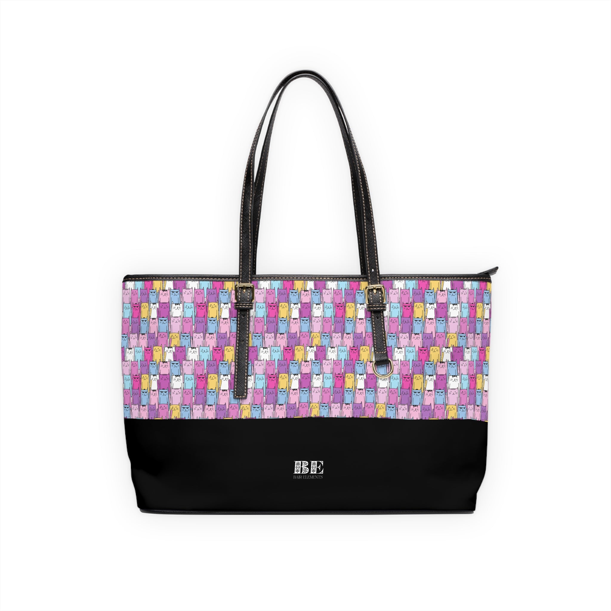 Colorful Cat Leather Tote Bag, PU Leather Tote