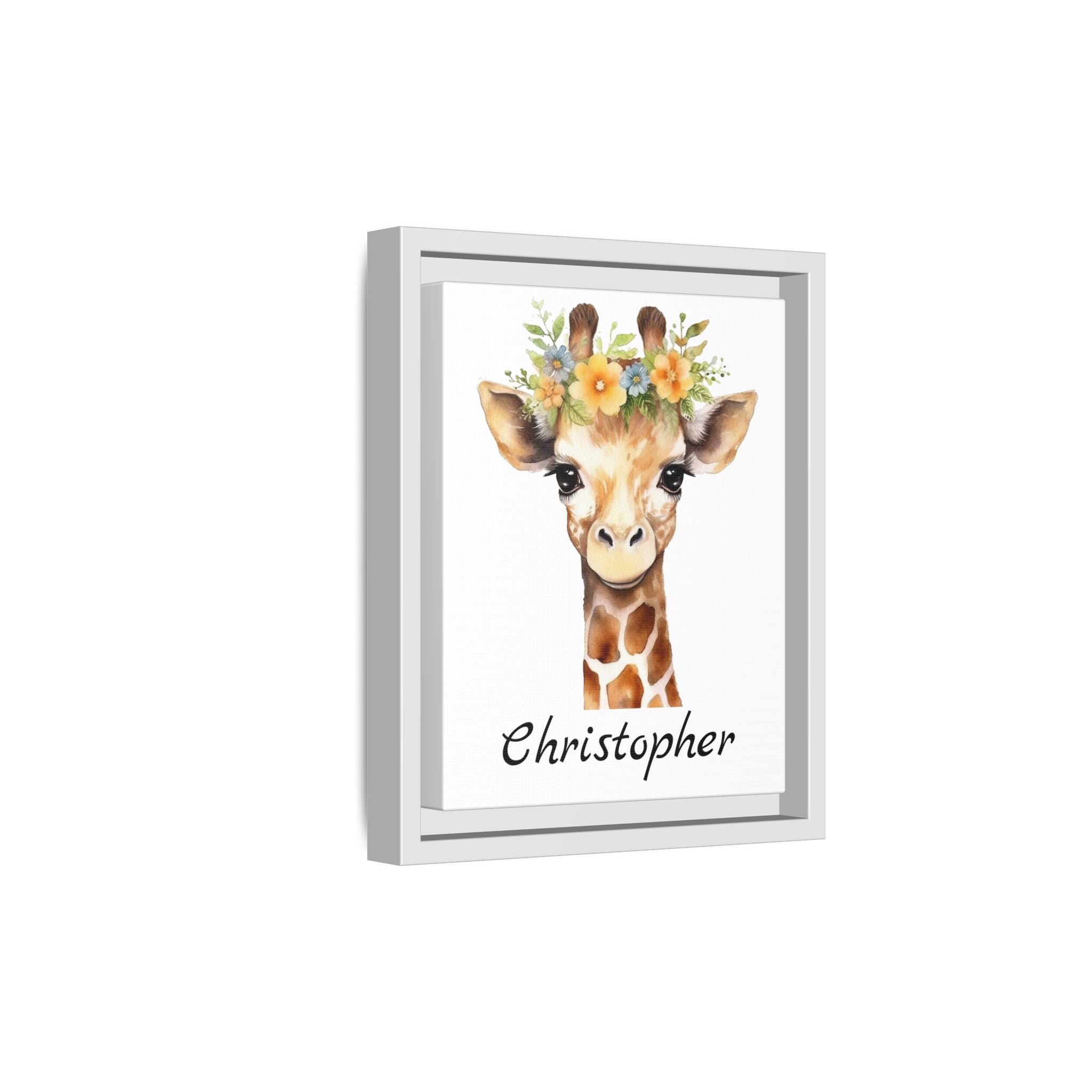 Personalized Baby Giraffe Matte Canvas, Nursery Wall Art