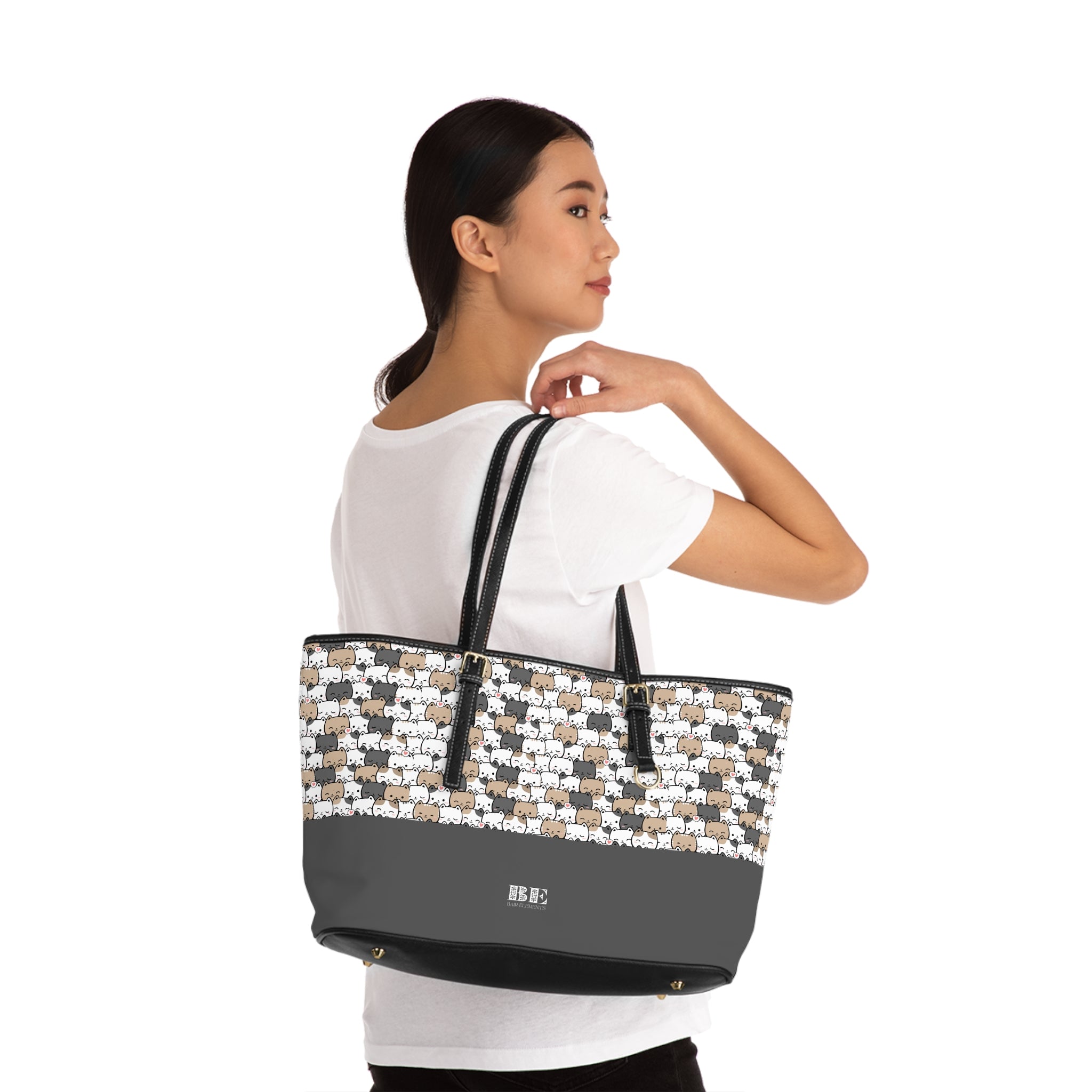Designer Cats Leather Tote Bag
