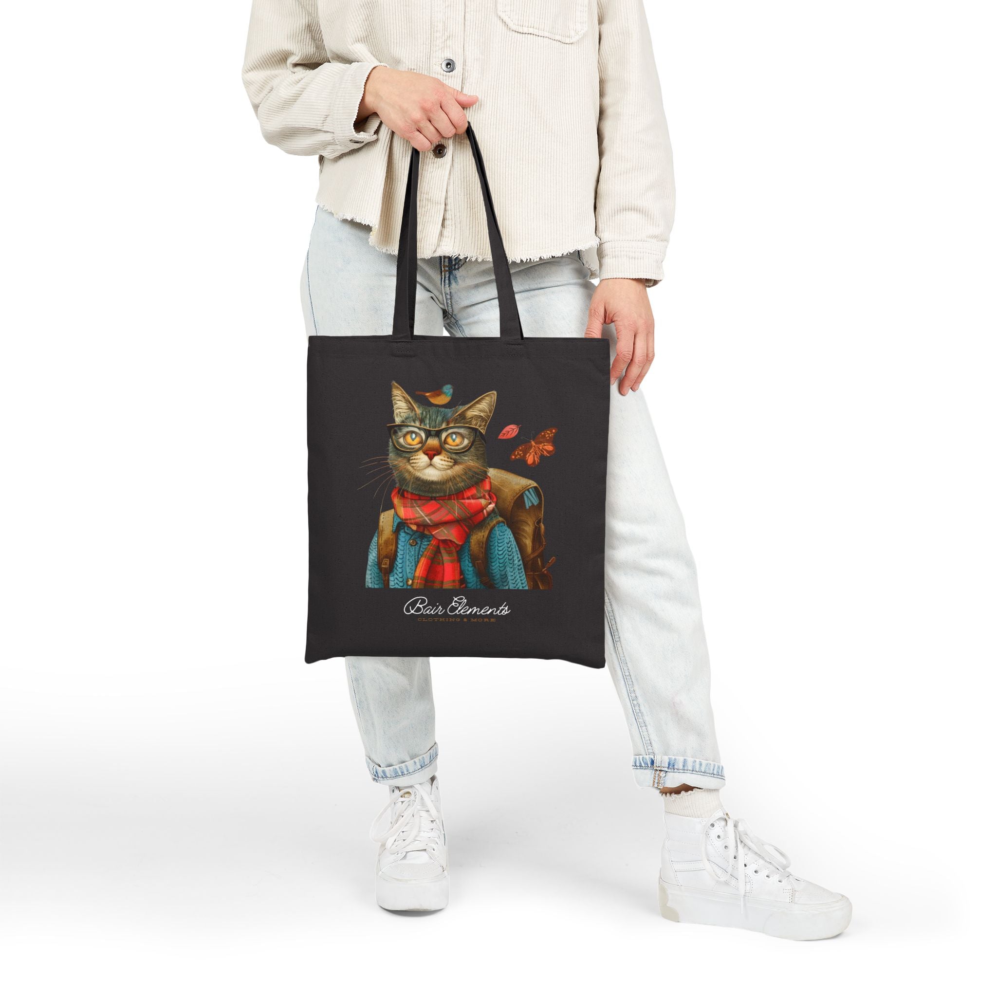 Personalized Woodland Cat Tote, Heavy Canvas Shopping Tote, Cat Shopping Tote