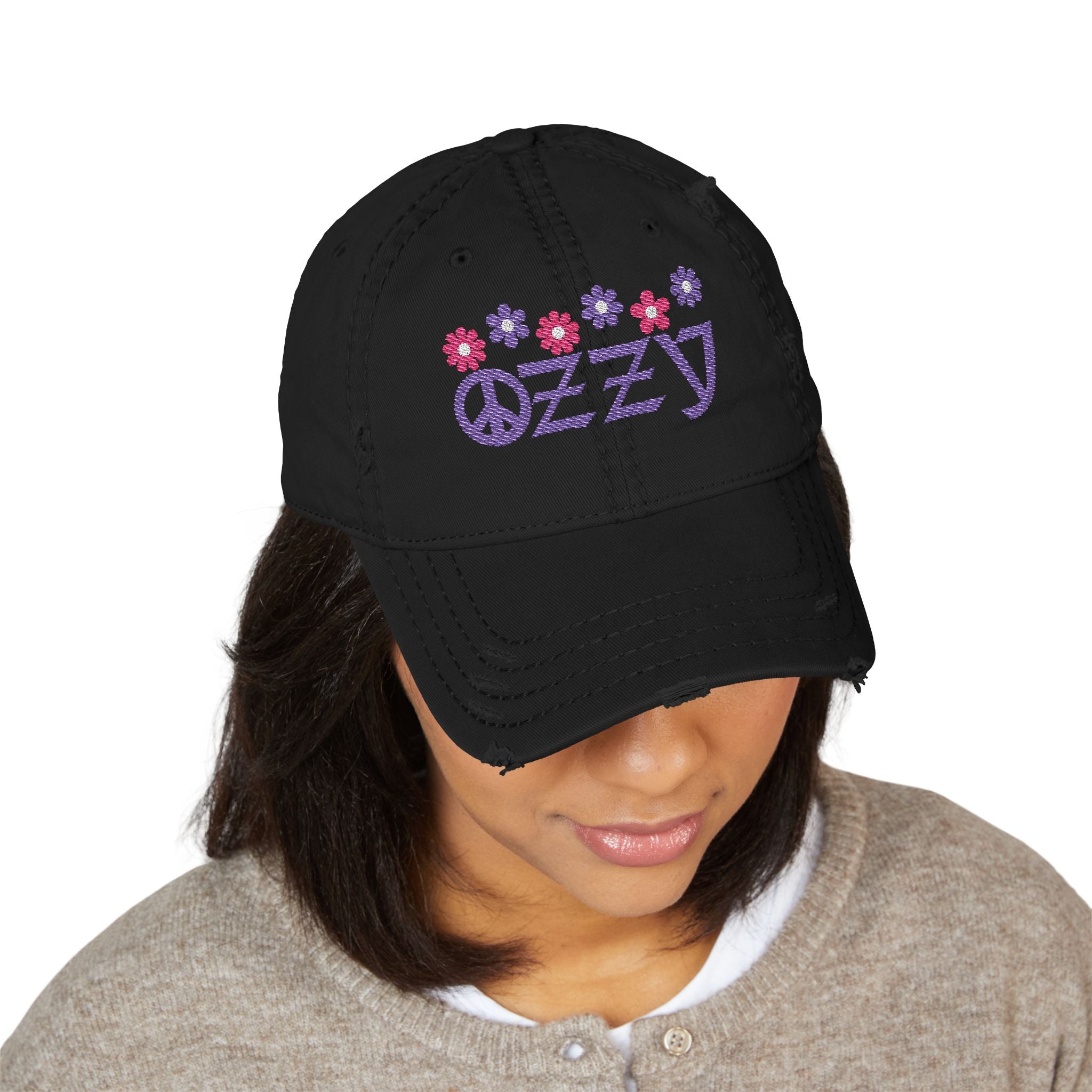 Embroidered Ozzy Memorial Flowers Dad Hat, Ozzy Fan Cap, Classic Tribute Baseball Hat, Unisex Distressed Dad Hat