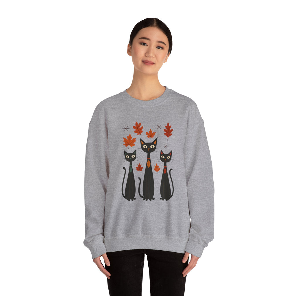 Autumn Cat Crewneck Sweatshirt, Cozy Fall Sweater, Halloween Gift, Cat Lover Apparel, Unisex Sweatshirt