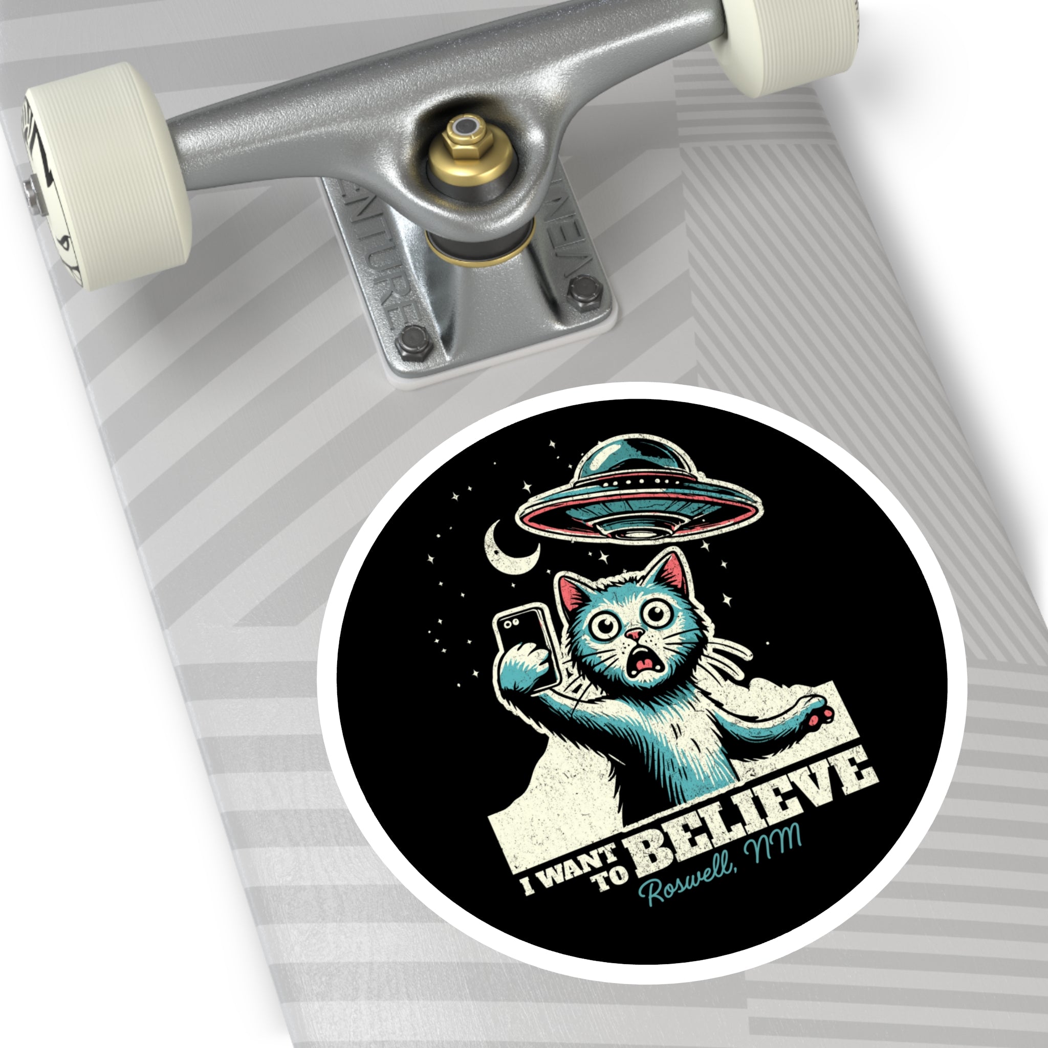 Funny Alien Cat Stickers, I Want to Believe, UFO, Cute Cat Decal, Gift for Cat Lovers, Laptop Stickers, Indoor Outdoor Decor