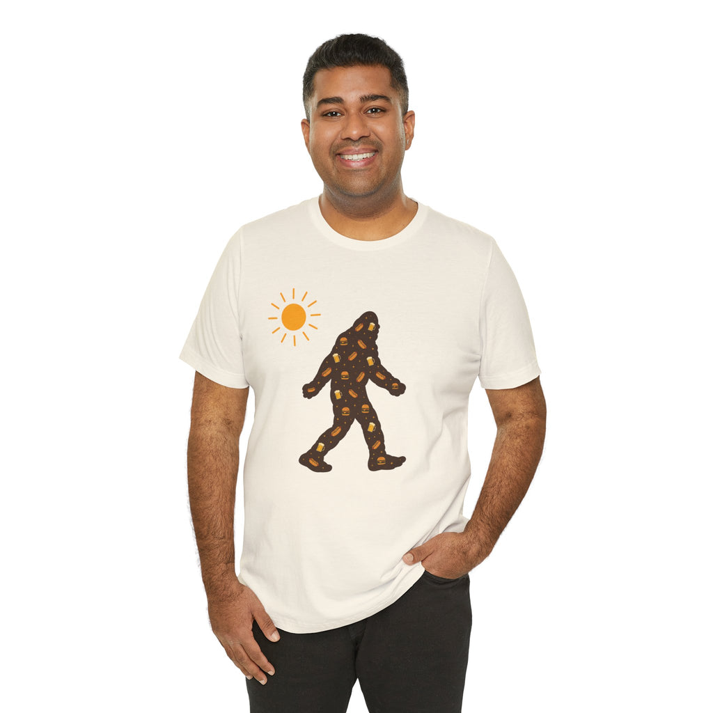 Bigfoot Summer BBQ T-Shirt — Hotdogs, Hamburgers & Beer Silhouette Tee