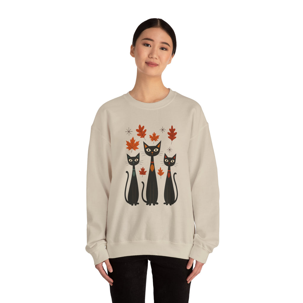 Autumn Cat Crewneck Sweatshirt, Cozy Fall Sweater, Halloween Gift, Cat Lover Apparel, Unisex Sweatshirt