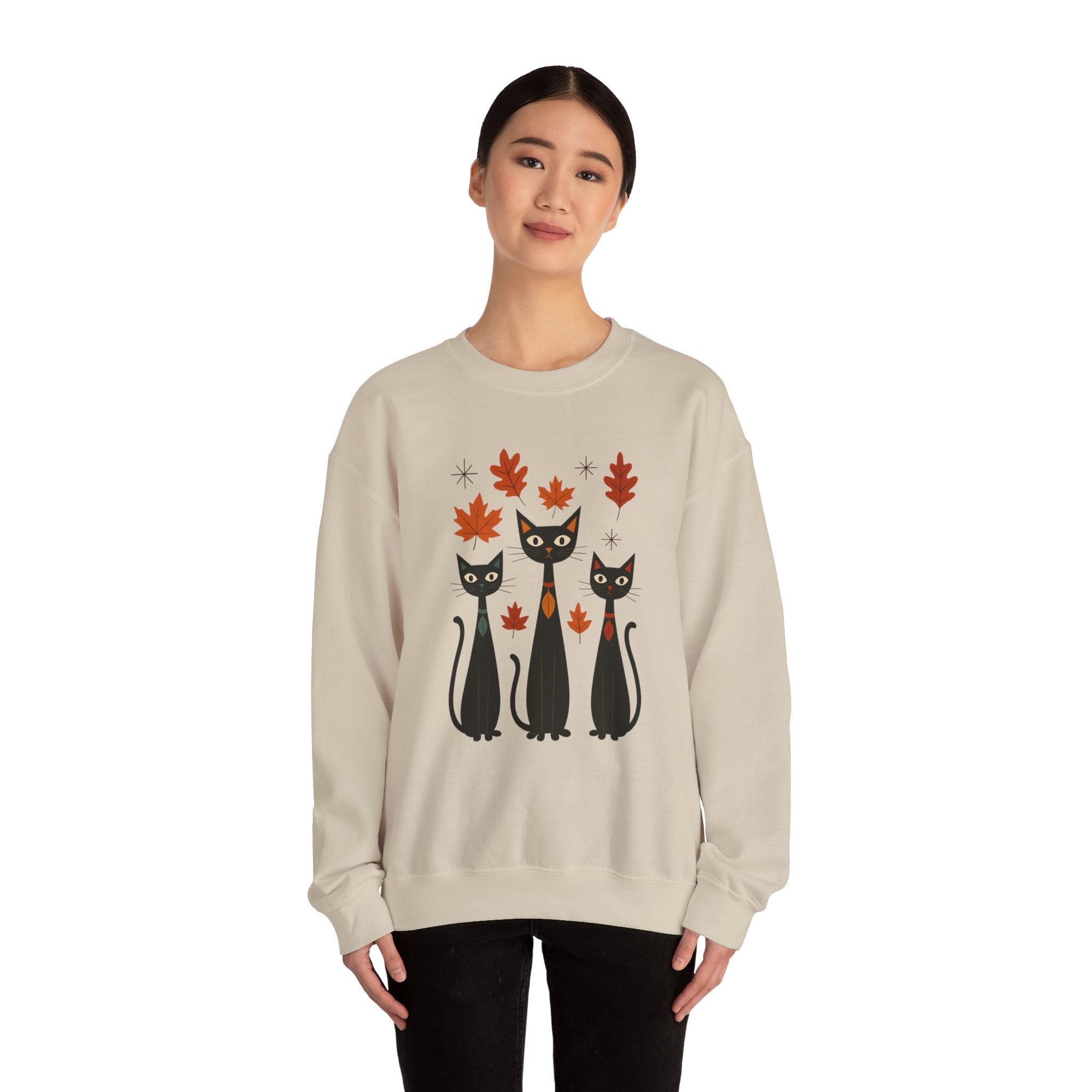 Autumn Cat Crewneck Sweatshirt, Cozy Fall Sweater, Halloween Gift, Cat Lover Apparel, Unisex Sweatshirt