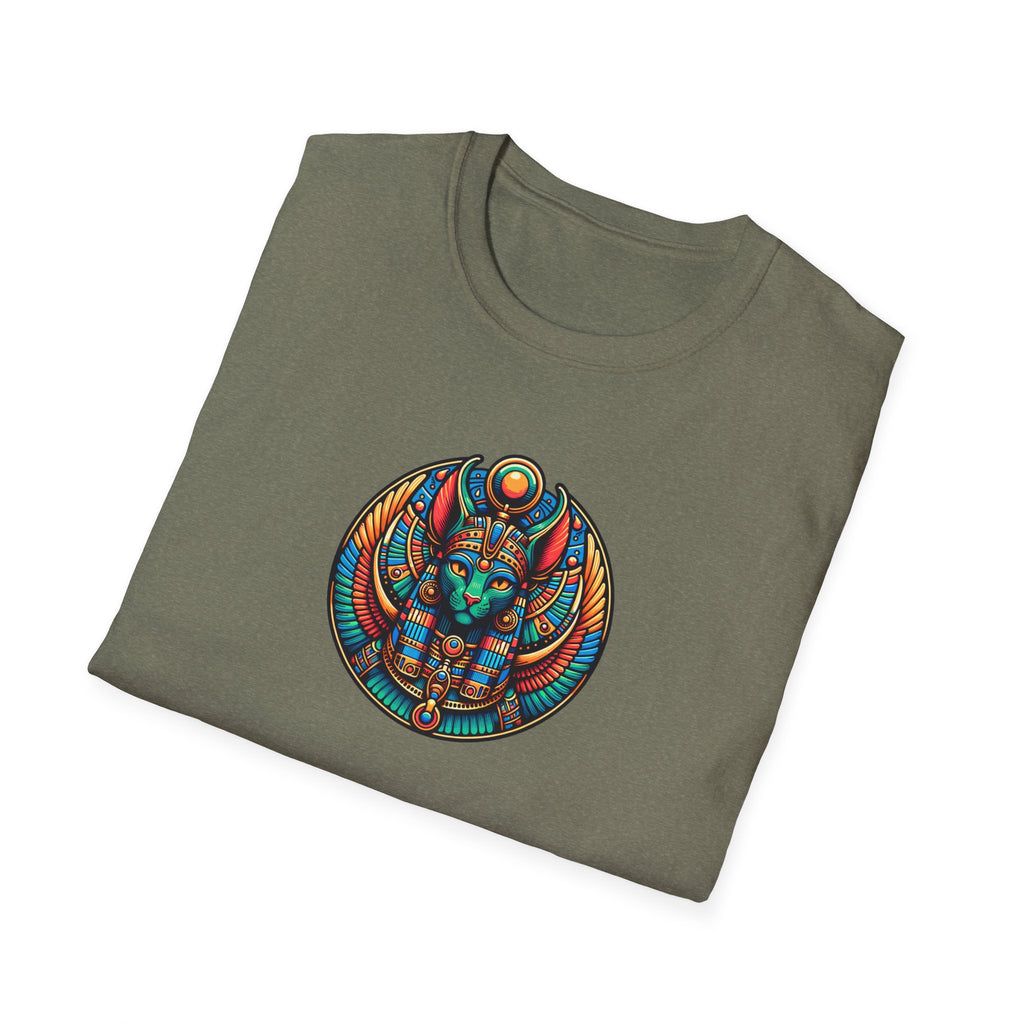 Egyptian Goddess Unisex Softstyle T-Shirt, Cute Graphic Tee, Boho Vintage Top, Gift for Cat Lovers, Summer Casual Wear, Festival Outfit