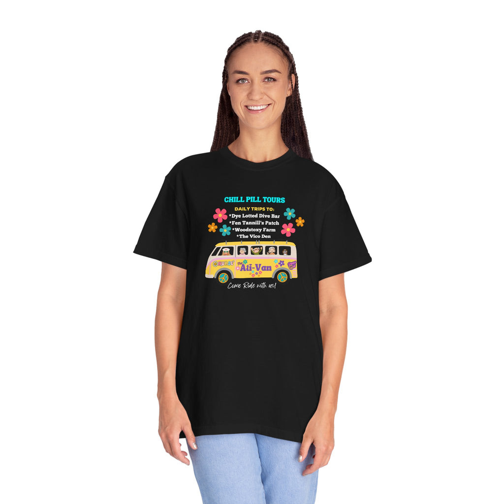 Chill Pill Tours, Funny Nurse T-Shirt, Ati-Van Ride, Unisex Tee, 100% Cotton, Nurse Gift, Soft Nurse T-Shirt