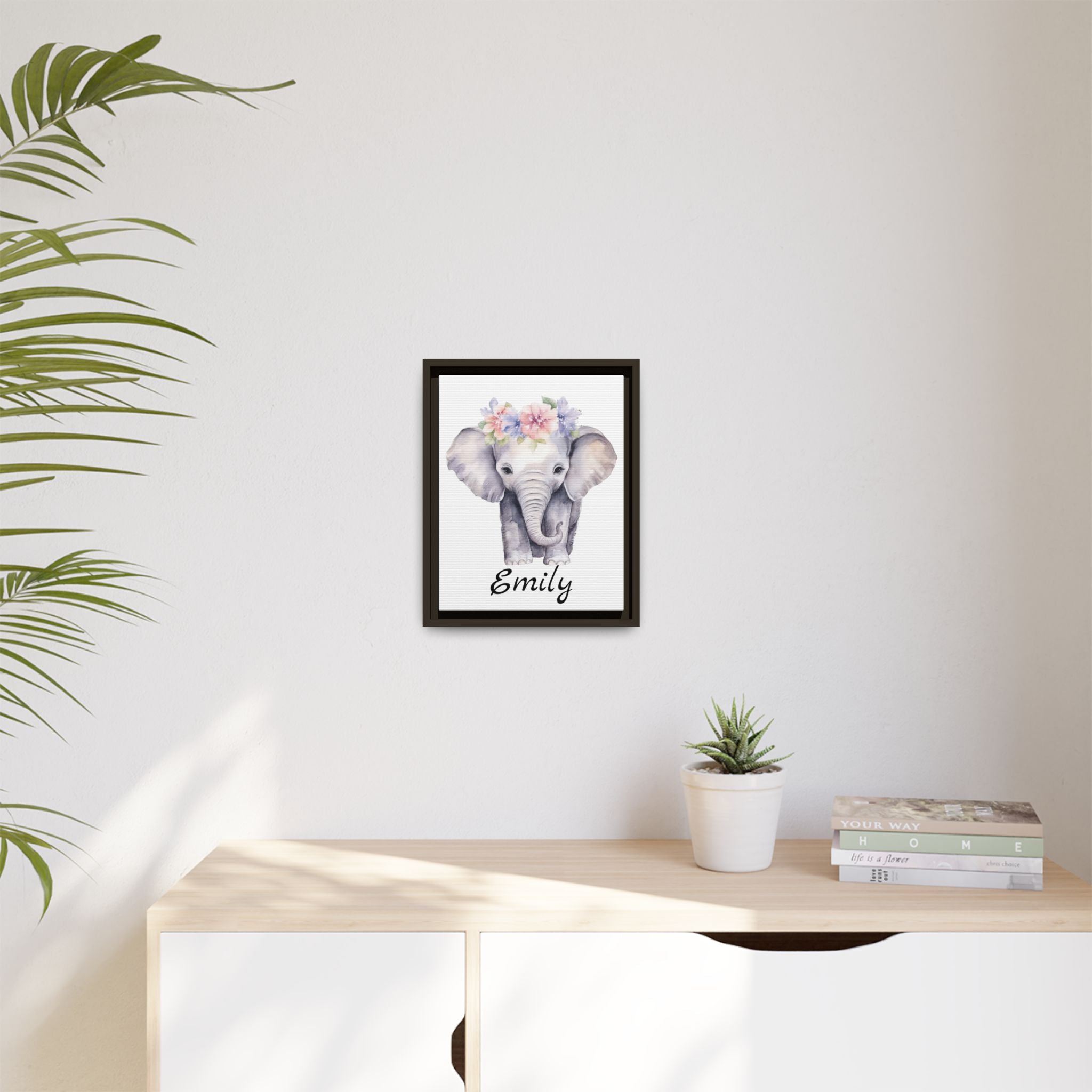 Personalized Baby Elephant Decor, Framed Picture Print, Gender Neutral Safari Animal Theme Gift, Matte Poster