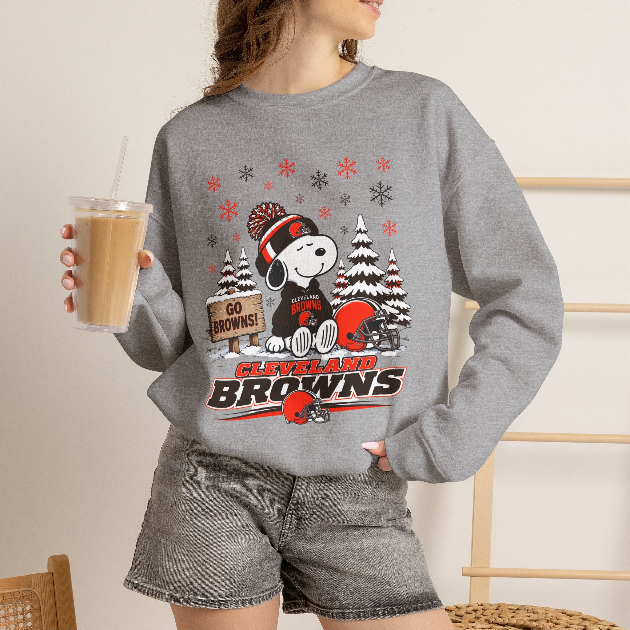 Go Browns!  Snoopy Cleveland Browns Winter Sweatshirt for Men and Women