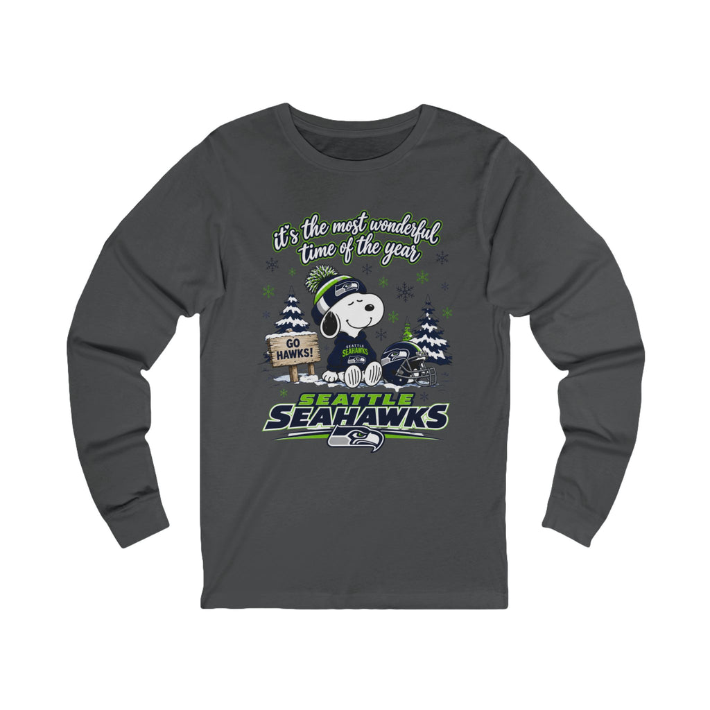 Women's Seattle Seahawks, "It's the Most Wonderful Time of the Year" Snoopy Winter Long Sleeve Tee