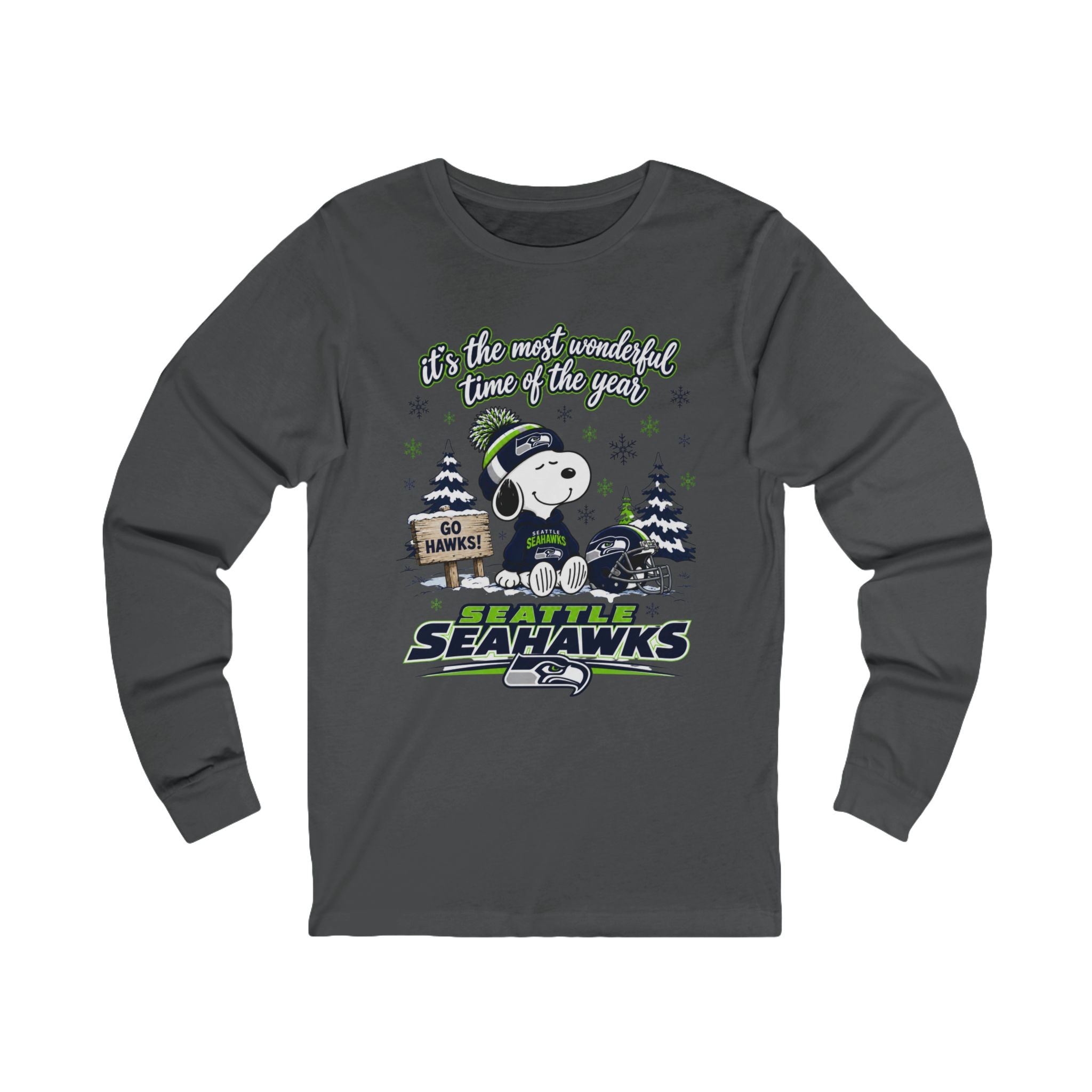 Women's Seattle Seahawks, "It's the Most Wonderful Time of the Year" Snoopy Winter Long Sleeve Tee