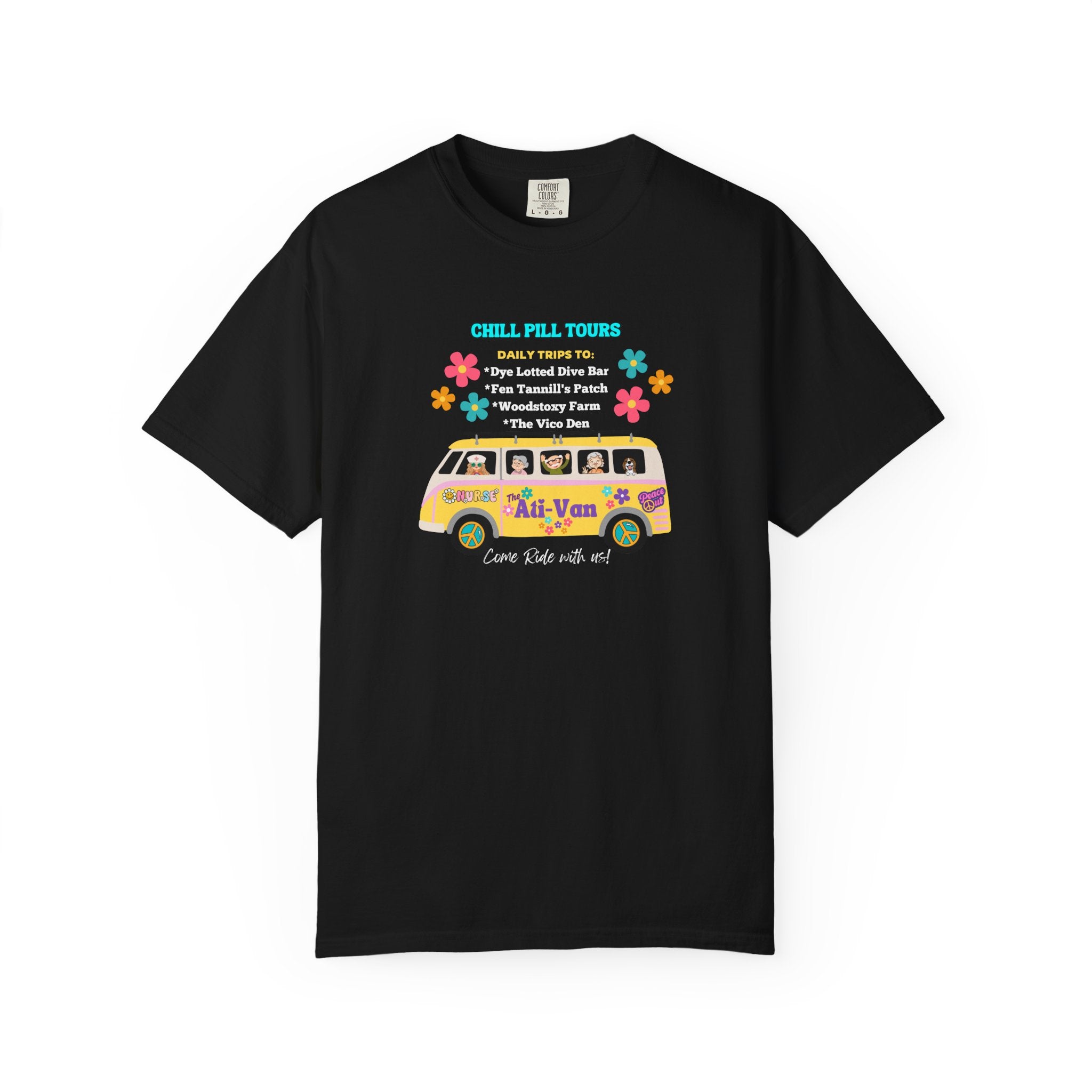 Chill Pill Tours, Funny Nurse T-Shirt, Ati-Van Ride, Unisex Tee, 100% Cotton, Nurse Gift, Soft Nurse T-Shirt