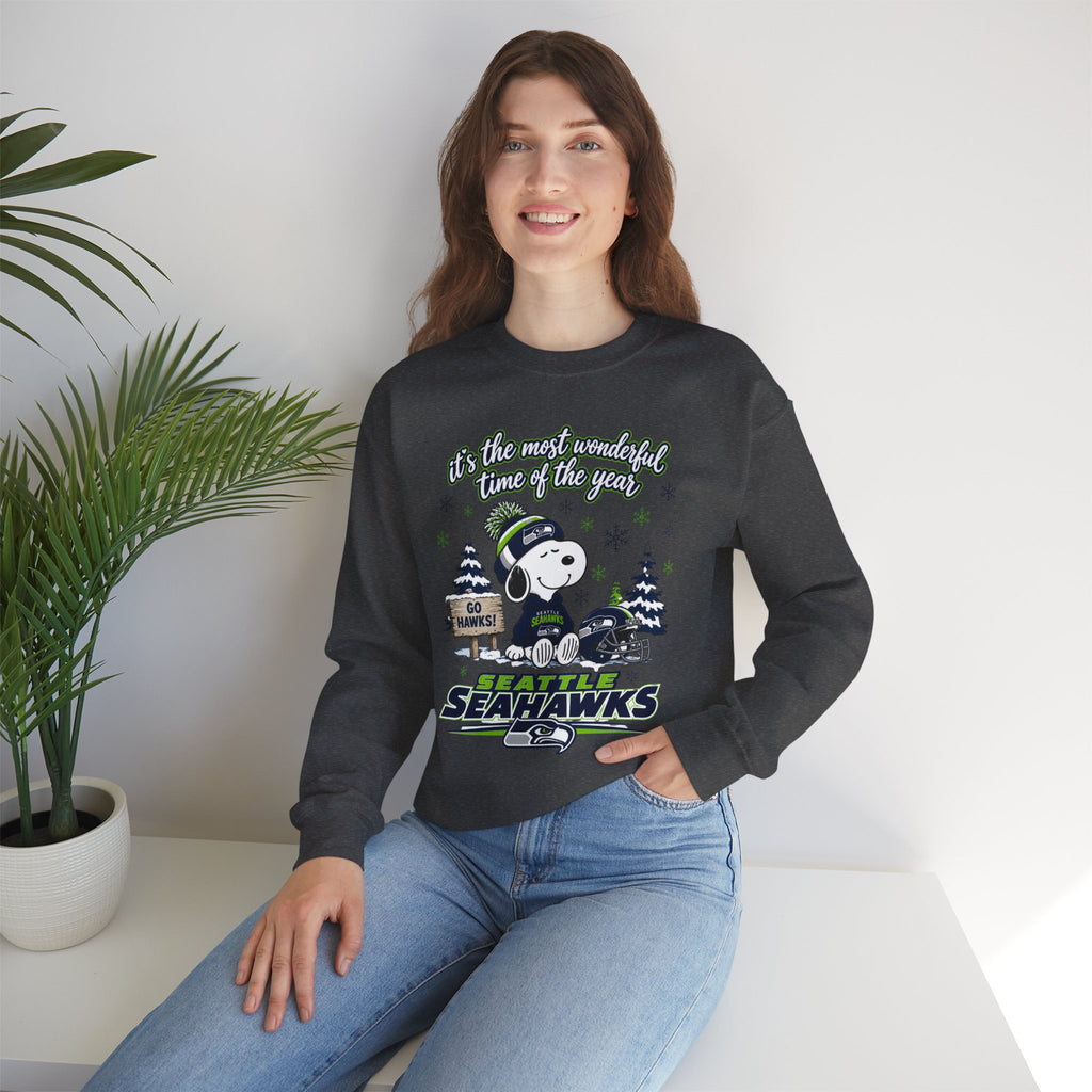Seattle Seahawks Snowy Snoopy “It’s the Most Wonderful Time of the Year” Sweatshirt