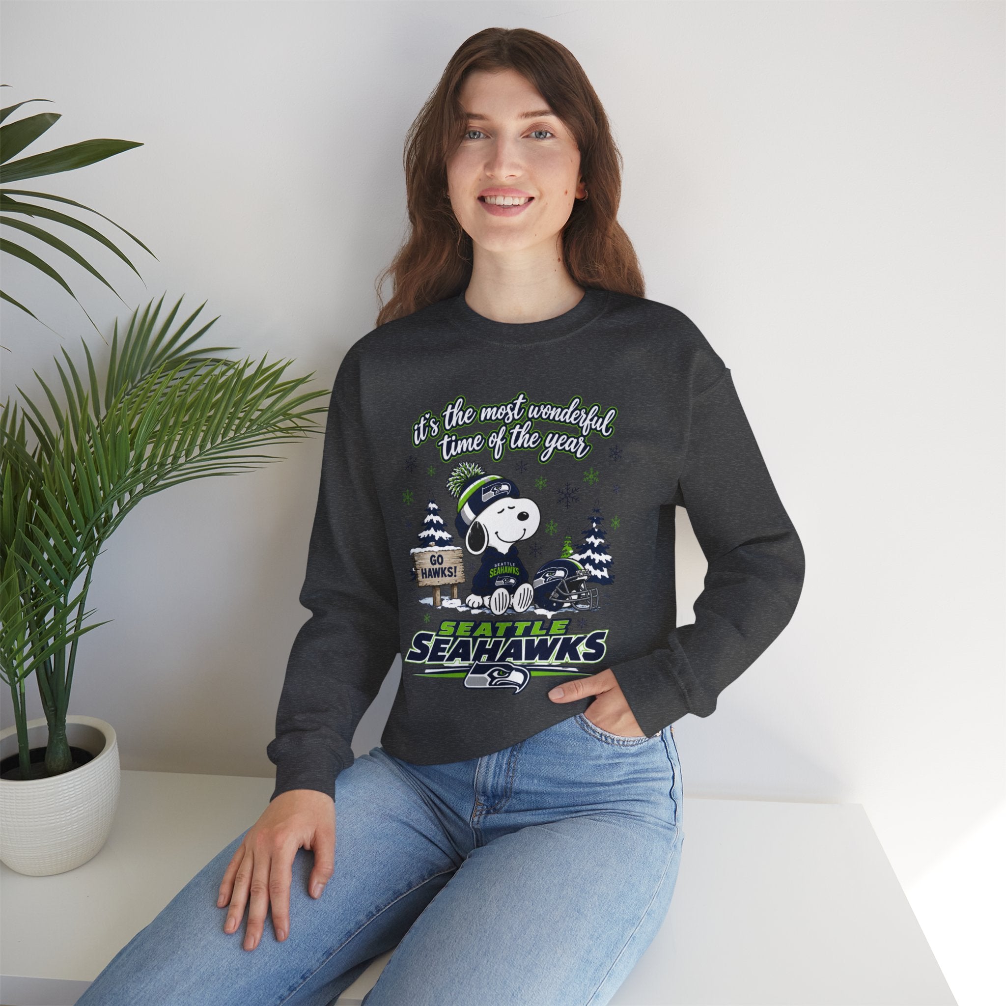 Seattle Seahawks Snowy Snoopy “It’s the Most Wonderful Time of the Year” Sweatshirt
