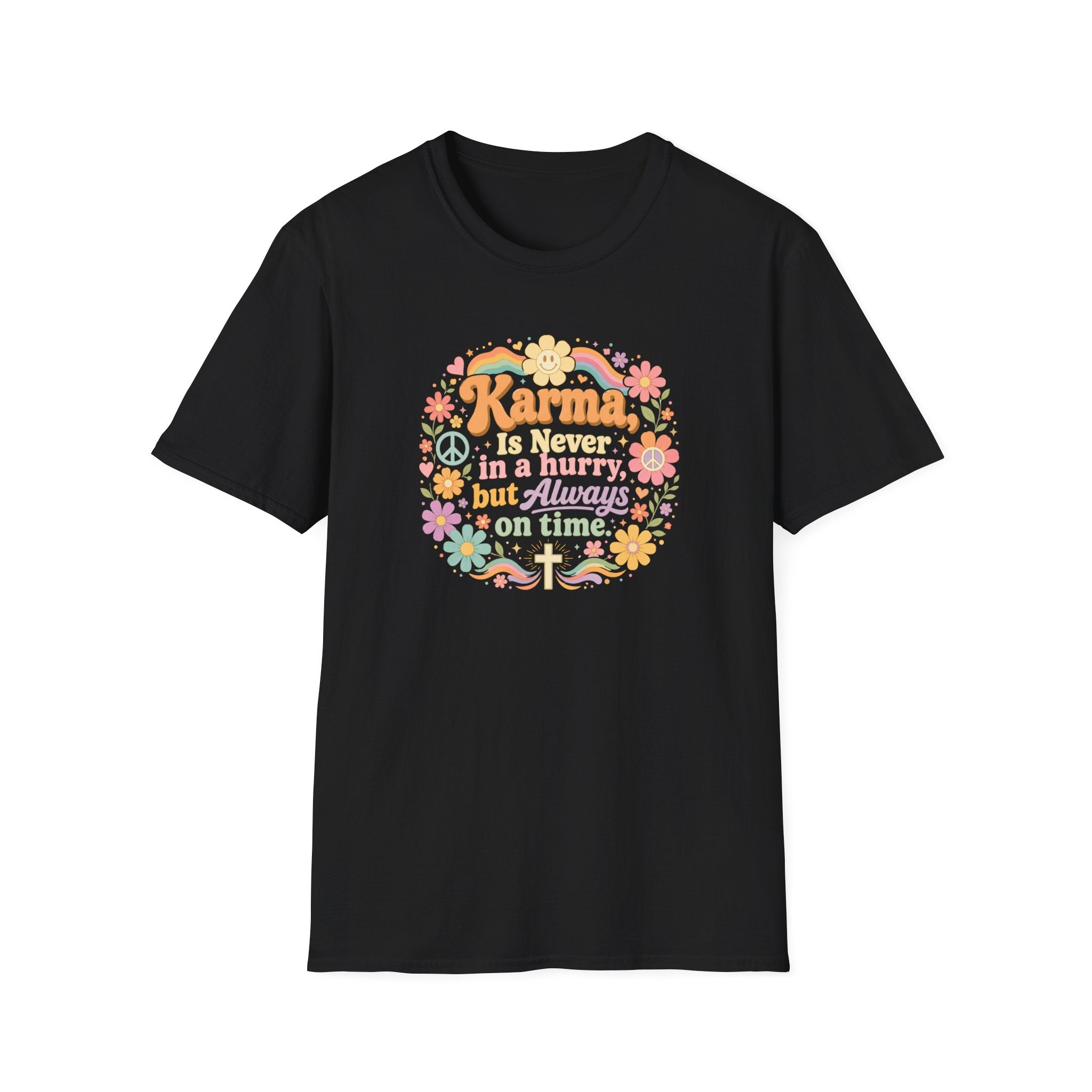 Karma Is Never In A Hurry Retro Floral, Relaxed Fit Women's Tee