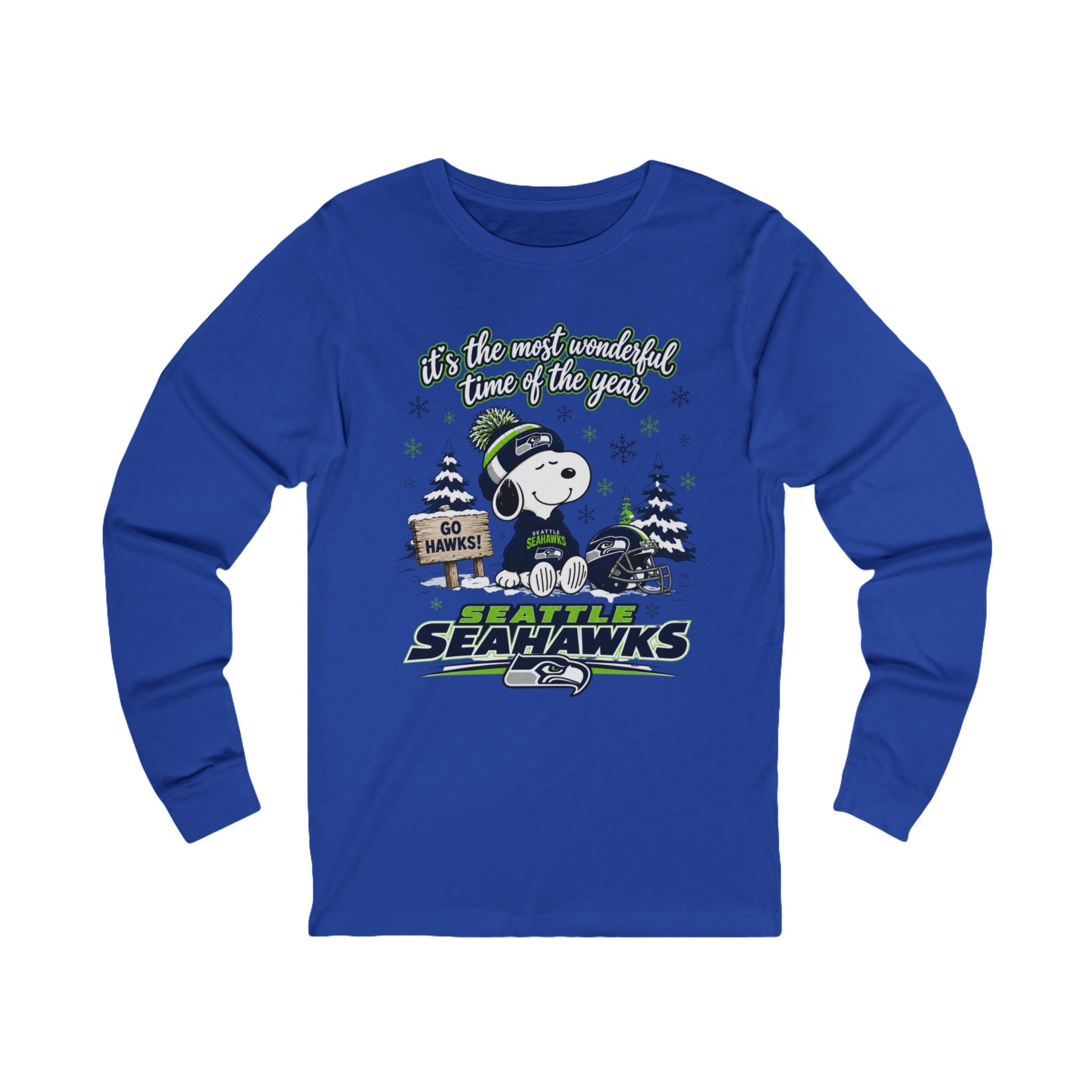 Women's Seattle Seahawks, "It's the Most Wonderful Time of the Year" Snoopy Winter Long Sleeve Tee