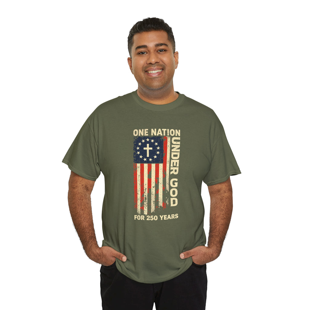 One Nation Under God 250 Years Flag T-Shirt — Patriotic July 4th Tee