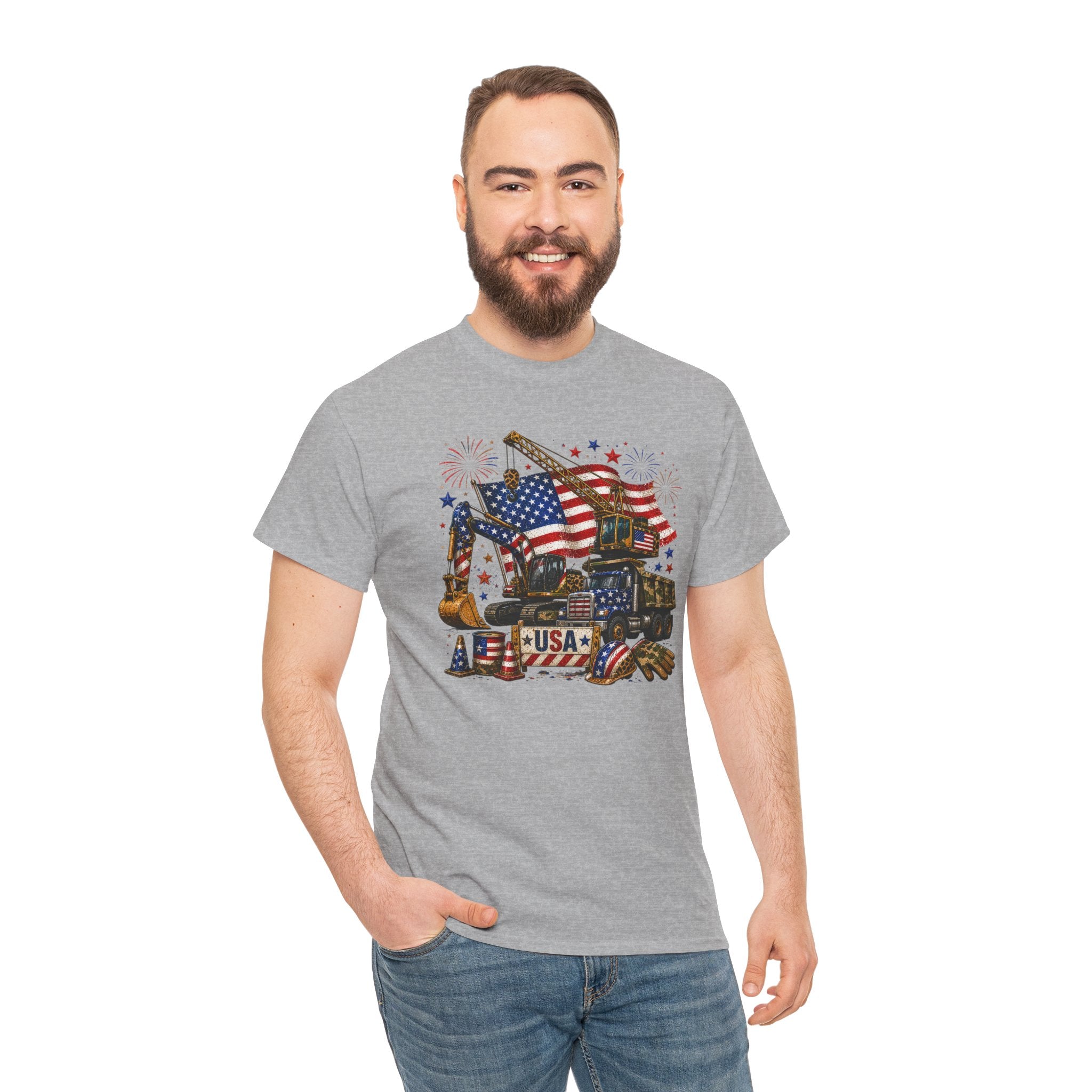 July 4th USA Construction Site Flag T-Shirt — Patriotic Fourth of July Tee