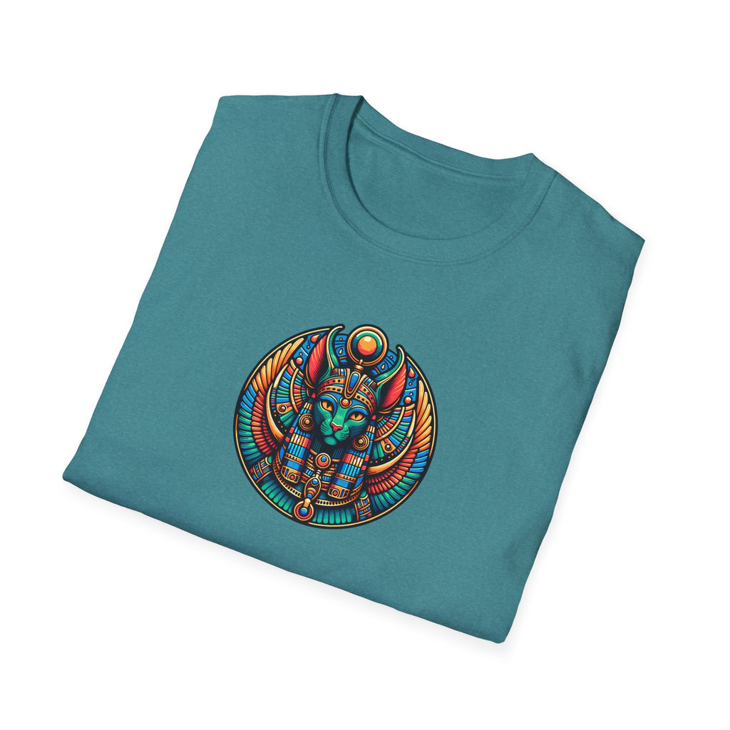 Egyptian Goddess Unisex Softstyle T-Shirt, Cute Graphic Tee, Boho Vintage Top, Gift for Cat Lovers, Summer Casual Wear, Festival Outfit