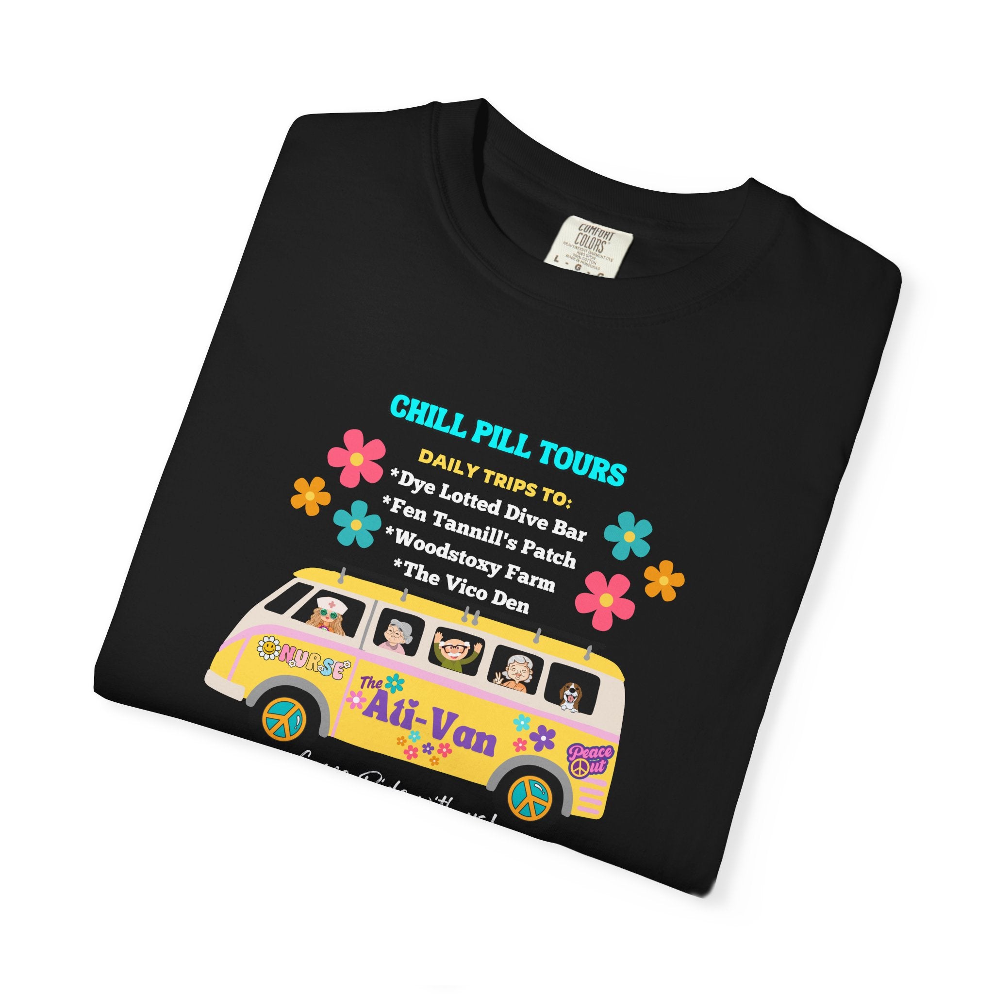 Chill Pill Tours, Funny Nurse T-Shirt, Ati-Van Ride, Unisex Tee, 100% Cotton, Nurse Gift, Soft Nurse T-Shirt