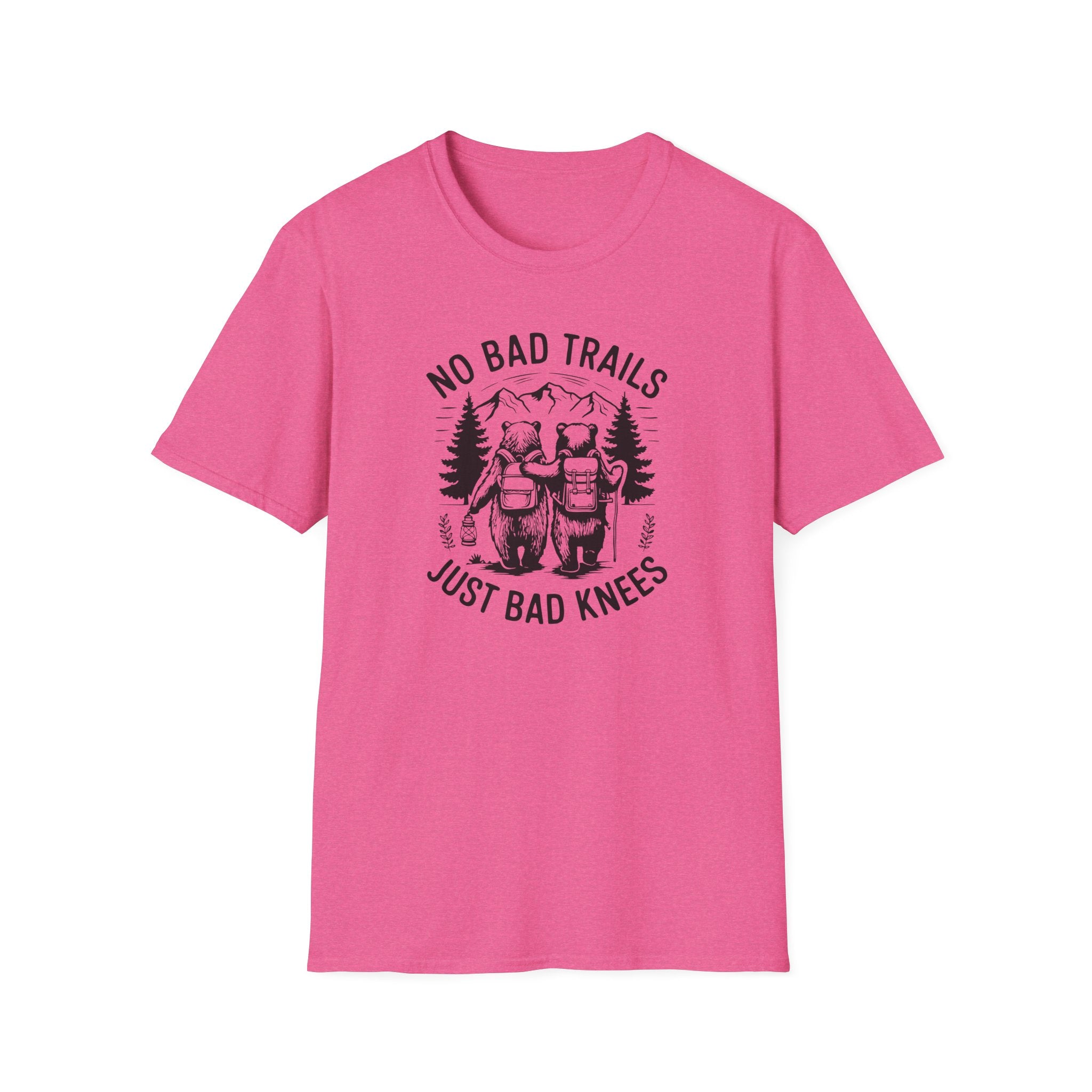 Funny Outdoor Adventure Unisex T-Shirt | No Bad Trails Just Bad Knees | Hiking Gift, Camping Tee, Nature Lover Shirt, Funny Gift