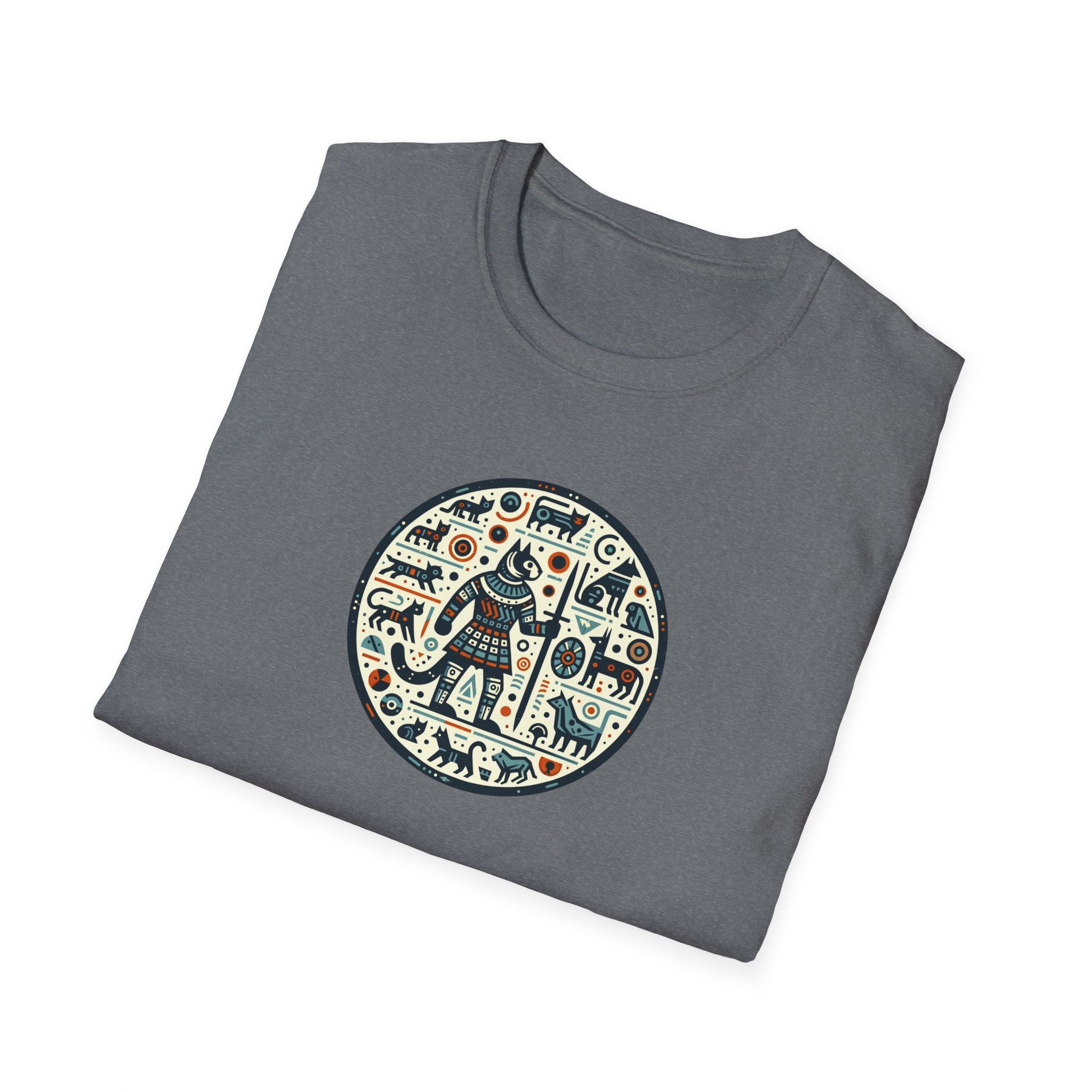 Egyptian Inspired Cat Unisex Softstyle T-Shirt, Casual Wear, Unique Graphic Tee, Gift for Him/Her, Everyday Fashion, Art Lovers Apparel