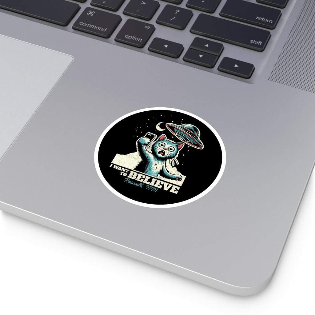 Funny Alien Cat Stickers, I Want to Believe, UFO, Cute Cat Decal, Gift for Cat Lovers, Laptop Stickers, Indoor Outdoor Decor