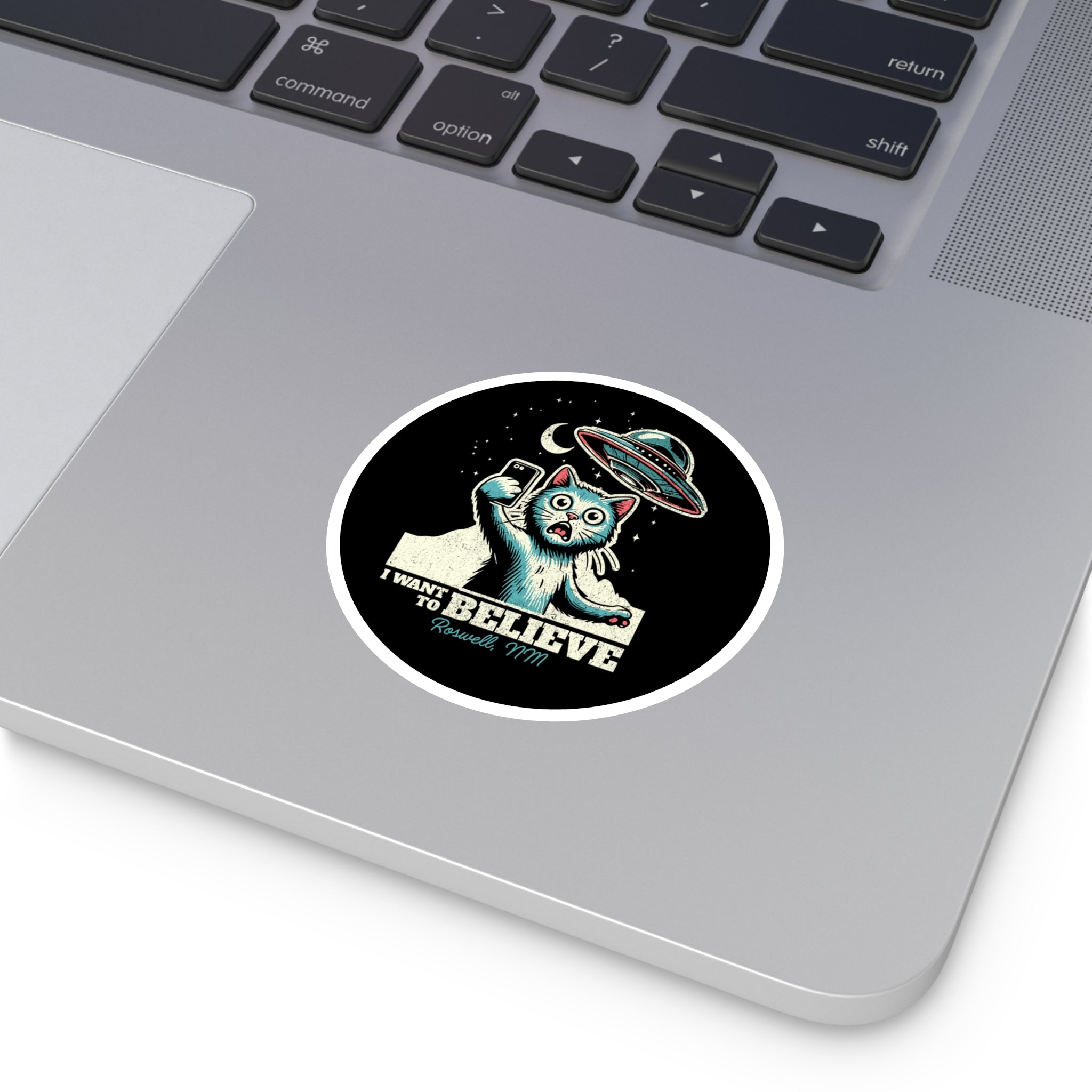 Funny Alien Cat Stickers, I Want to Believe, UFO, Cute Cat Decal, Gift for Cat Lovers, Laptop Stickers, Indoor Outdoor Decor