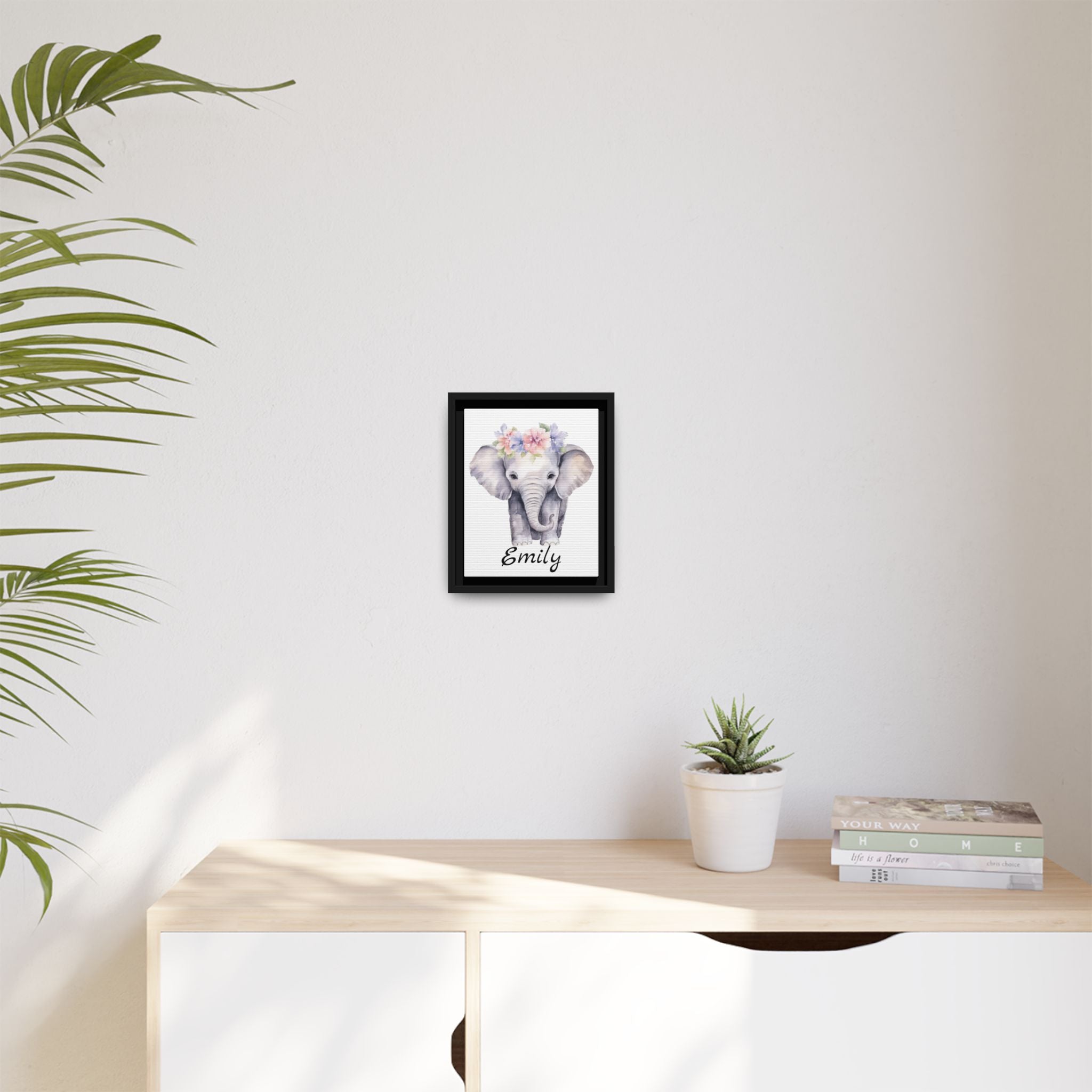 Personalized Baby Elephant Decor, Framed Picture Print, Gender Neutral Safari Animal Theme Gift, Matte Poster