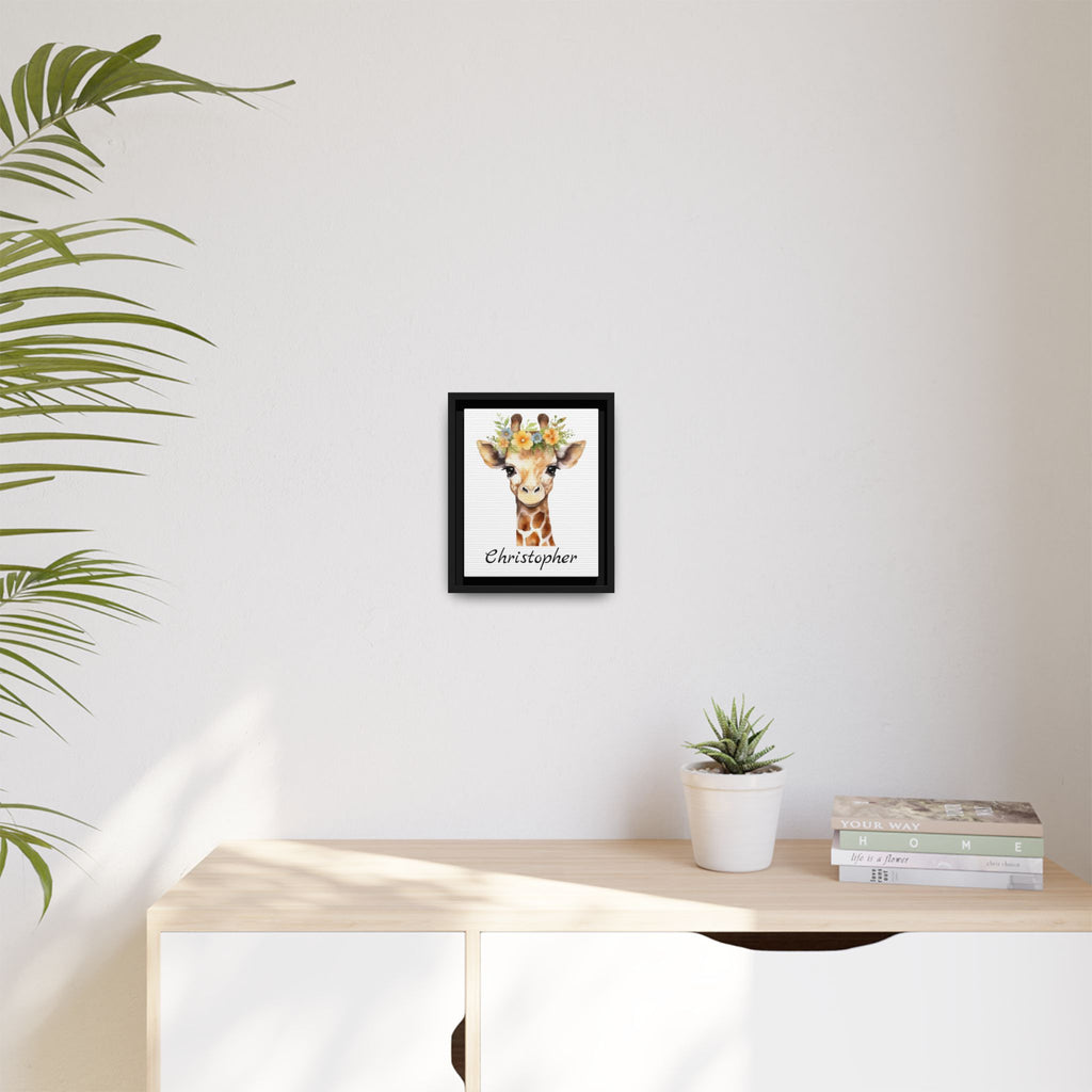 Personalized Baby Giraffe Matte Canvas, Nursery Wall Art