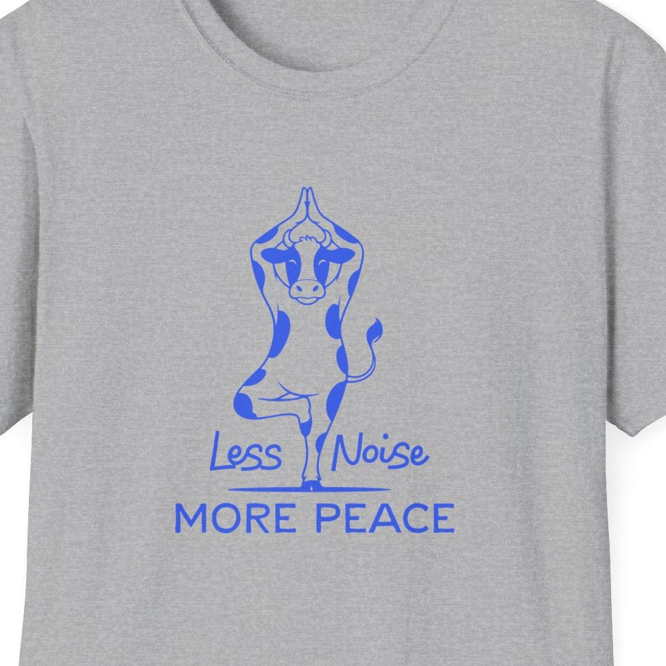 Cow Yoga T-Shirt — "Less Noise, More Peace"