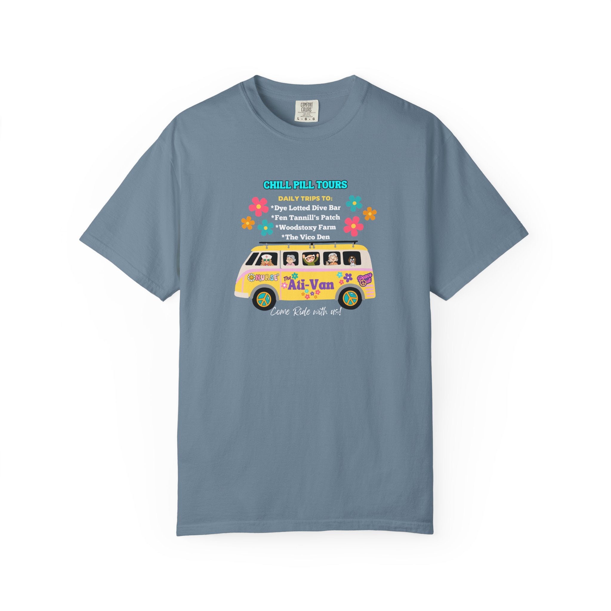 Chill Pill Tours, Funny Nurse T-Shirt, Ati-Van Ride, Unisex Tee, 100% Cotton, Nurse Gift, Soft Nurse T-Shirt