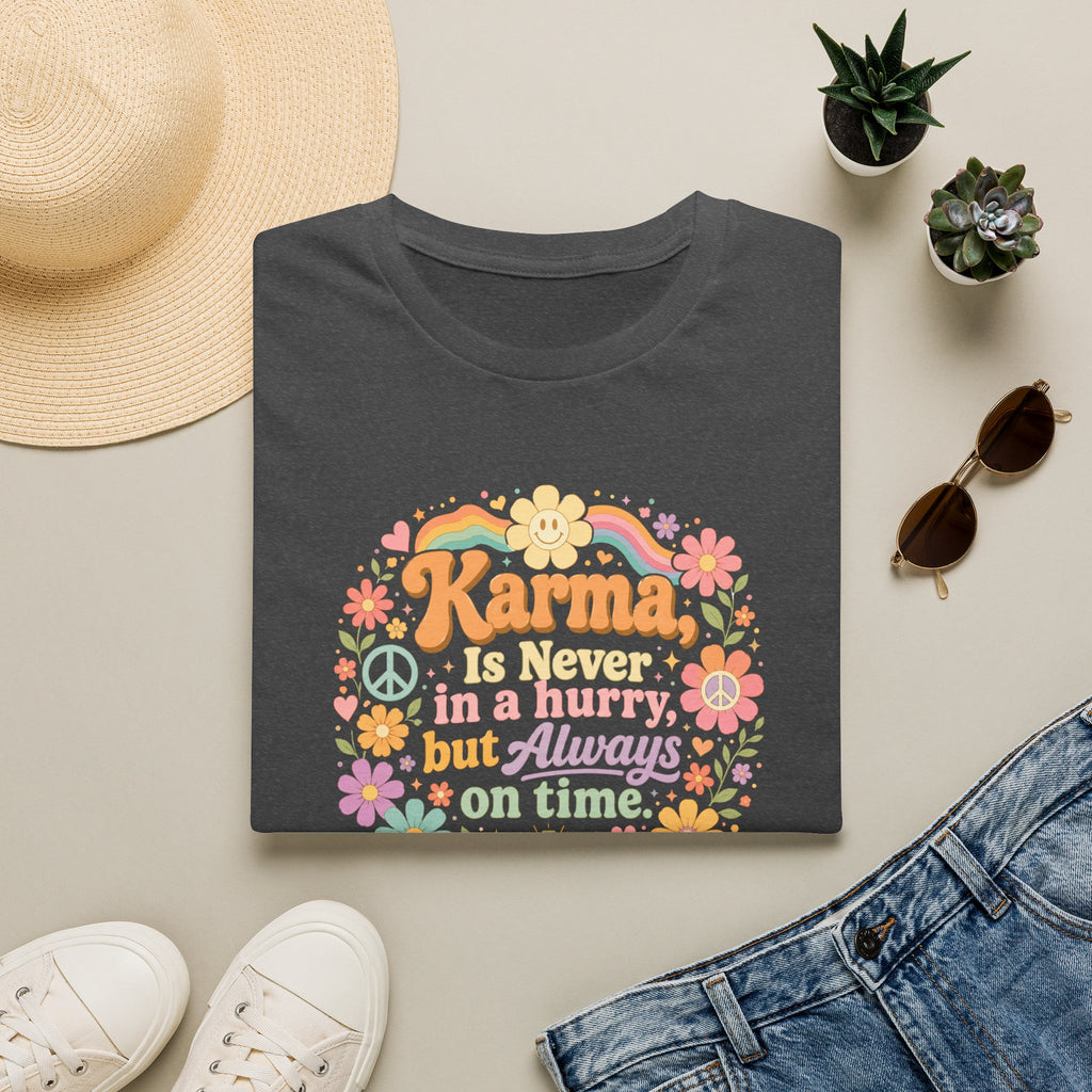 Karma Is Never In A Hurry Retro Floral, Relaxed Fit Women's Tee