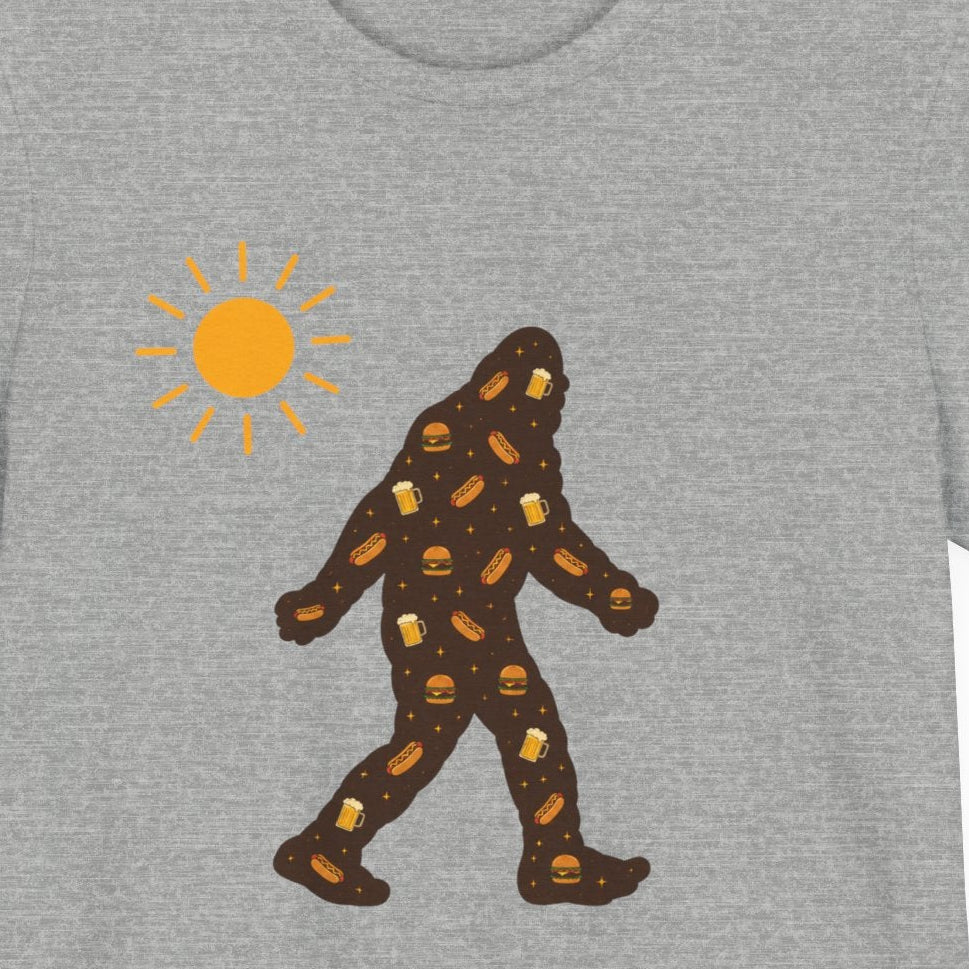 Bigfoot Summer BBQ T-Shirt — Hotdogs, Hamburgers & Beer Silhouette Tee