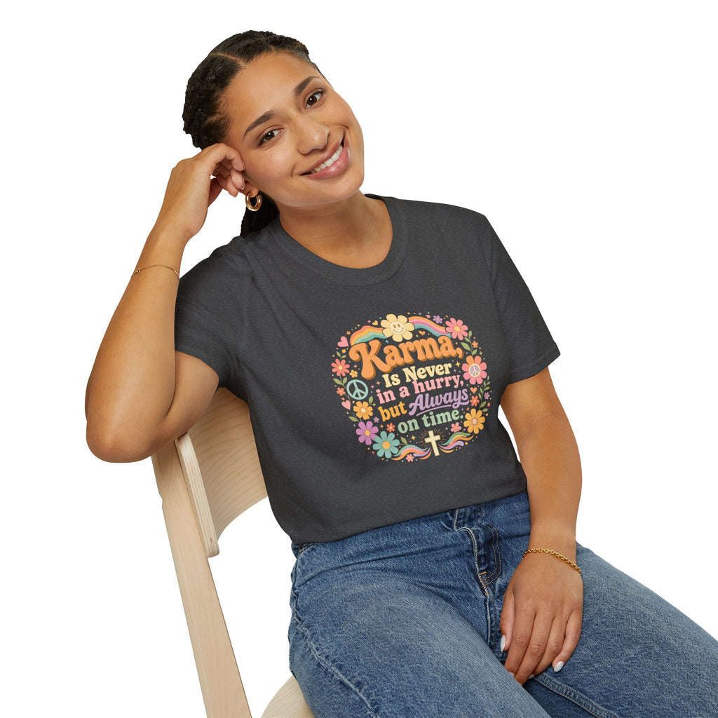 Karma Is Never In A Hurry Retro Floral, Relaxed Fit Women's Tee