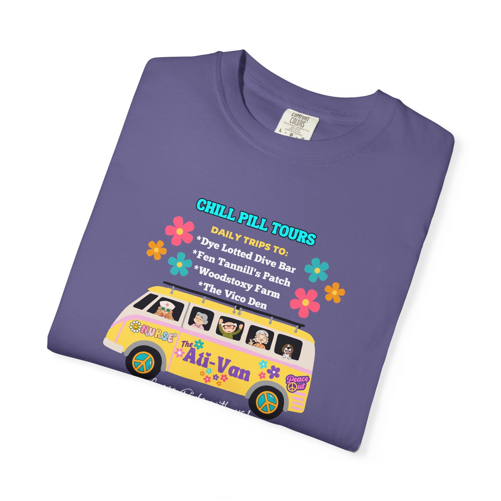 Chill Pill Tours, Funny Nurse T-Shirt, Ati-Van Ride, Unisex Tee, 100% Cotton, Nurse Gift, Soft Nurse T-Shirt